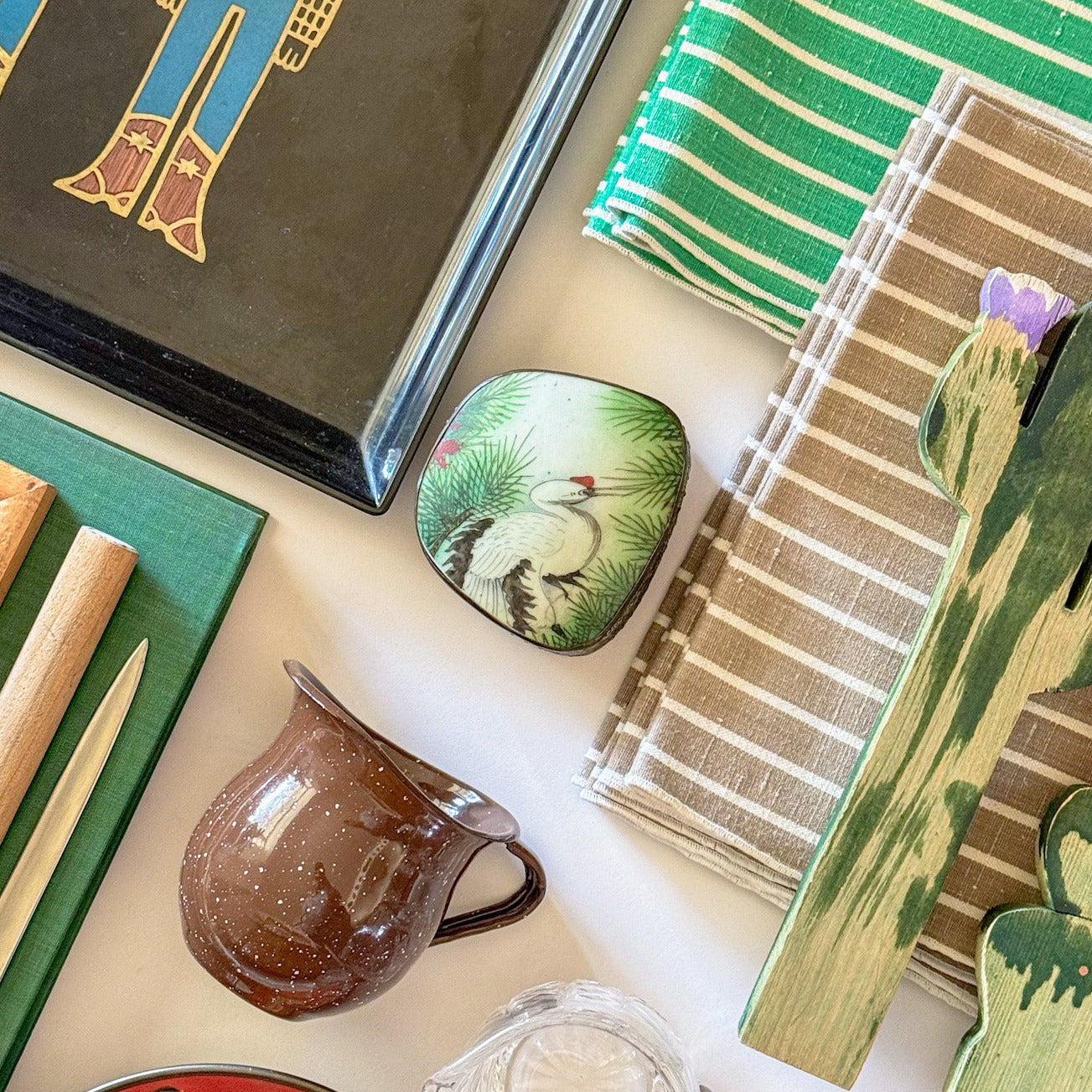 Vintage Crane Porcelain Shard Trinket Box