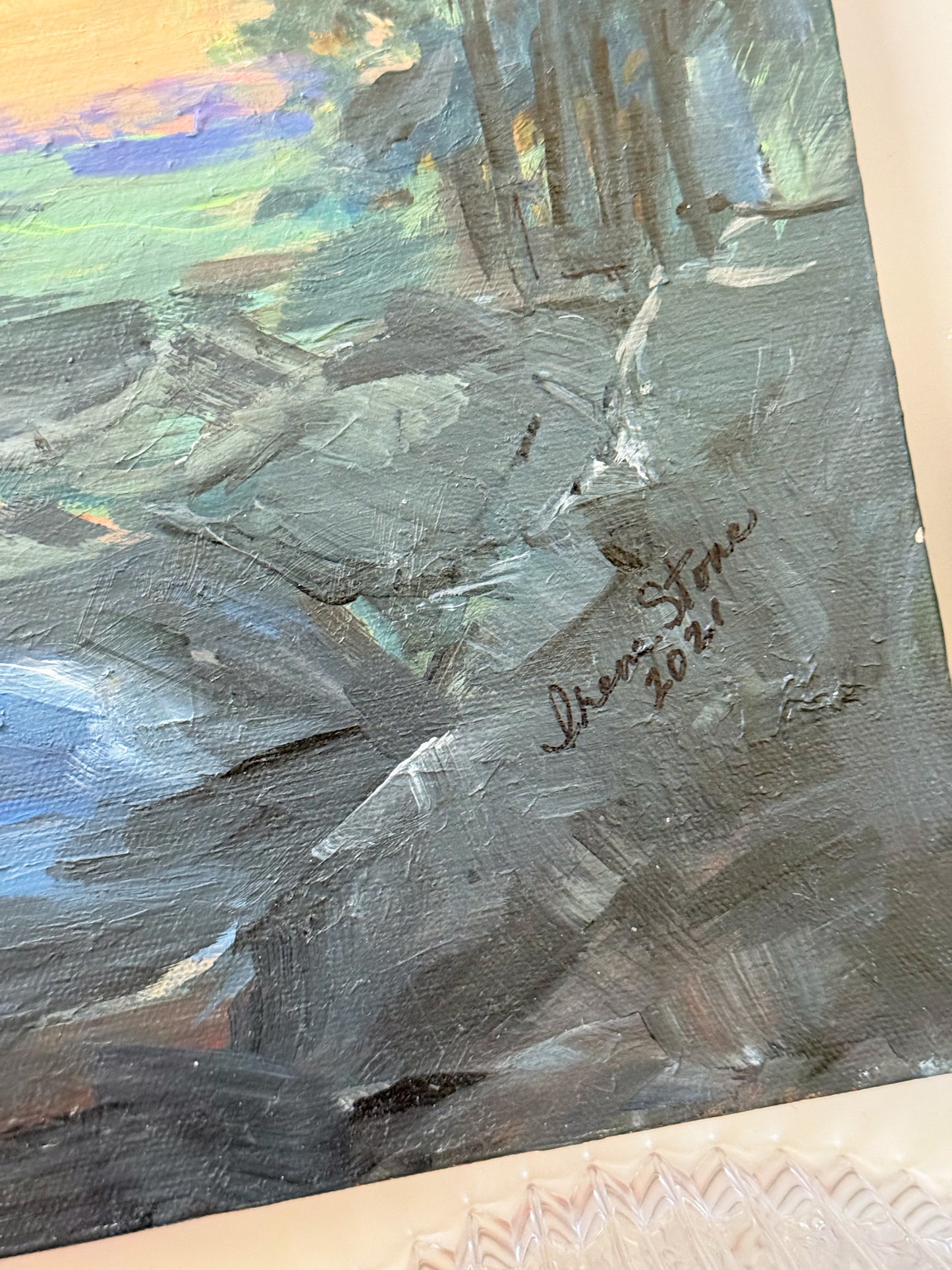 Winding River Landscape Oil Painting on Stretched Canvas by Irene Stone