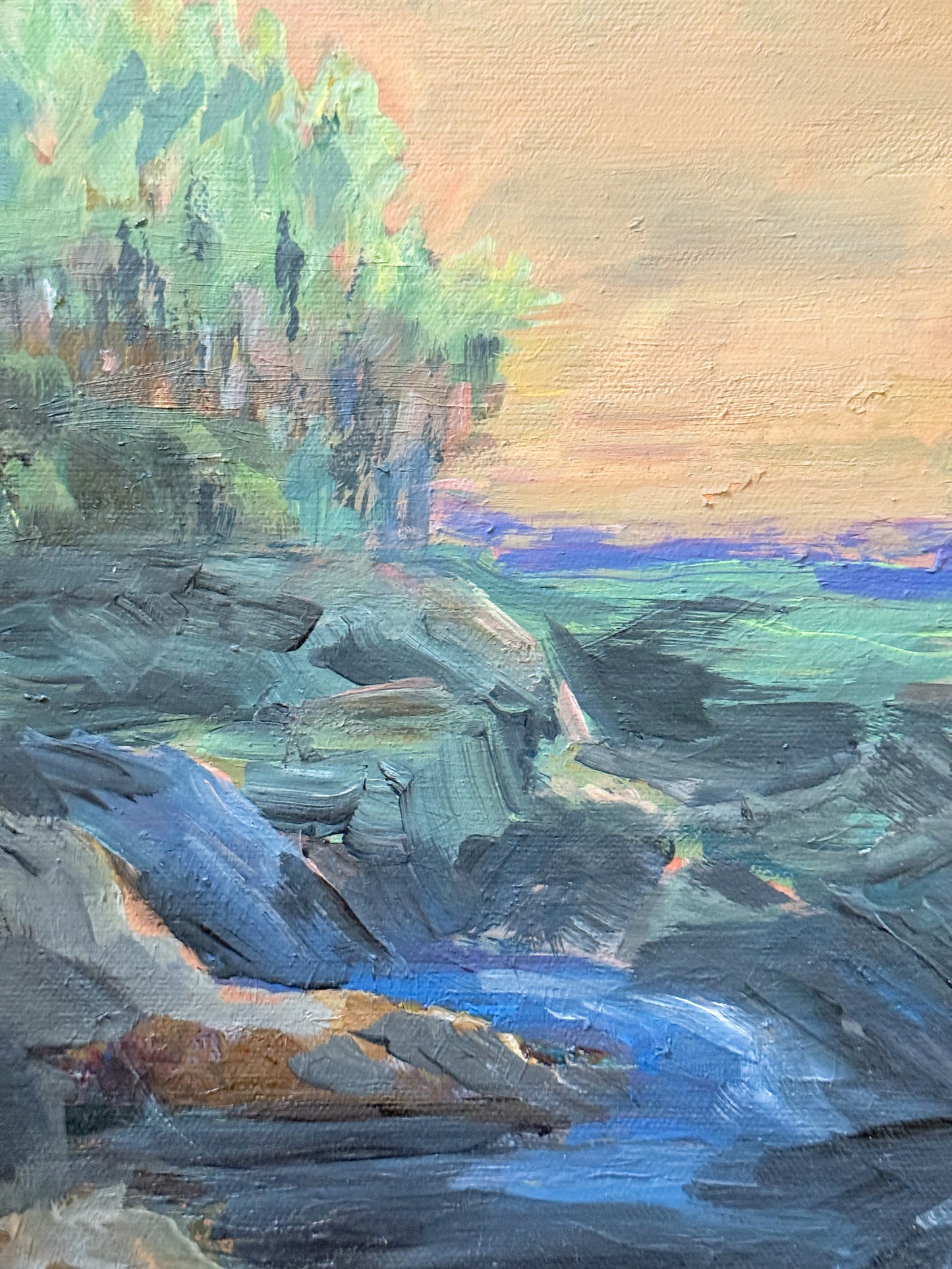 Winding River Landscape Oil Painting on Stretched Canvas by Irene Stone