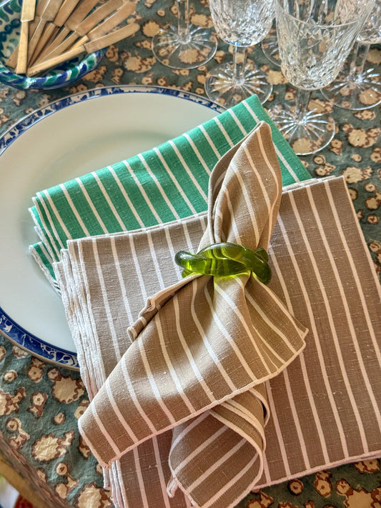 Oatmeal and White Striped Cotton Cloth Napkins, Set of 6