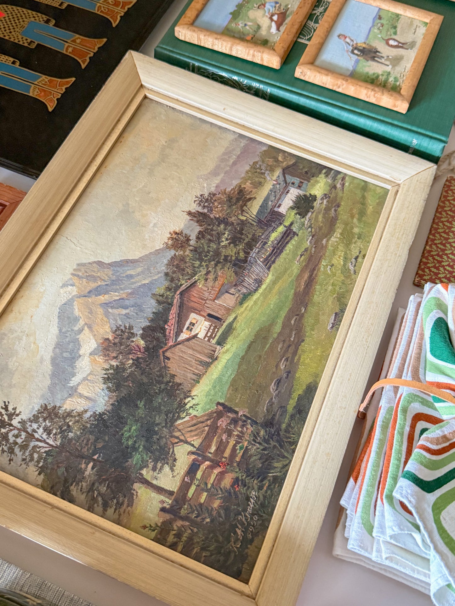 Vintage Mountain Landscape Oil Painting on Board, Signed, 1950