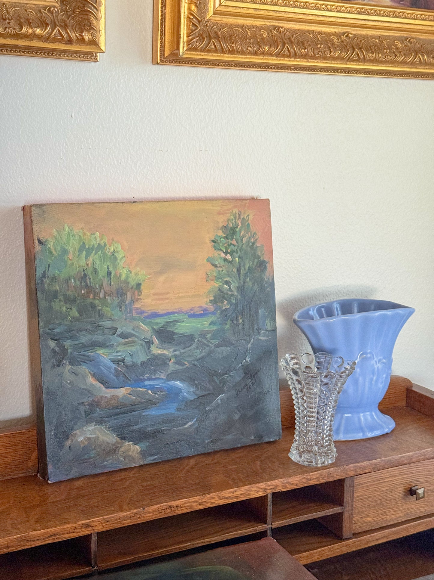 Winding River Landscape Oil Painting on Stretched Canvas by Irene Stone