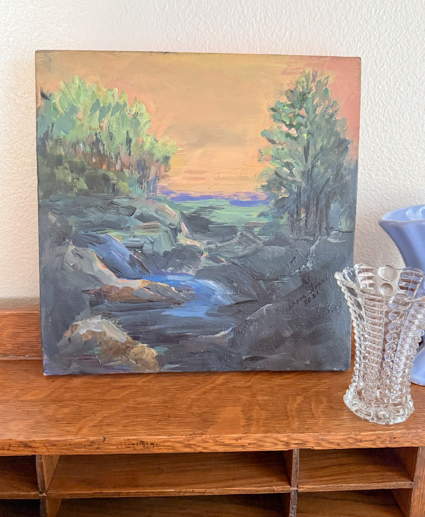 Winding River Landscape Oil Painting on Stretched Canvas by Irene Stone