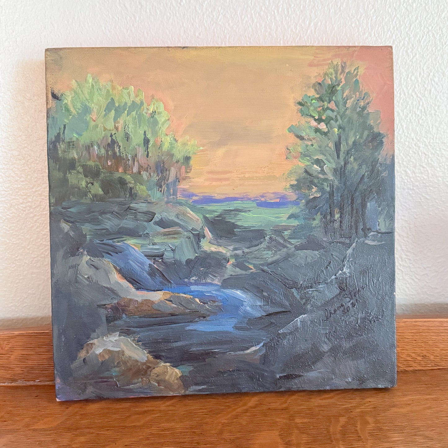Winding River Landscape Oil Painting on Stretched Canvas by Irene Stone