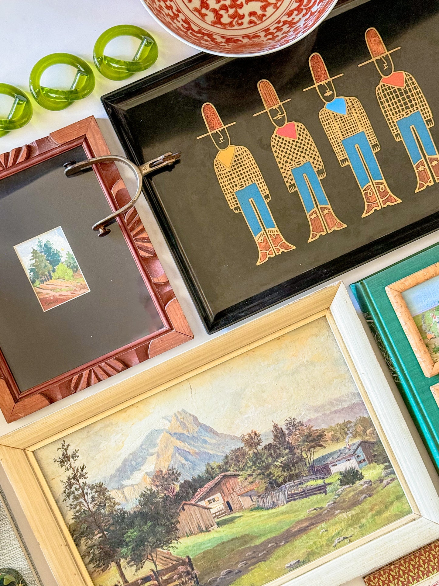 Vintage Inlaid "Cowboys" Couroc of Monterray Tray