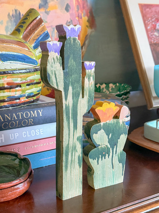 Vintage Wood Cut Cactus Art Objects by Texas Woodworker