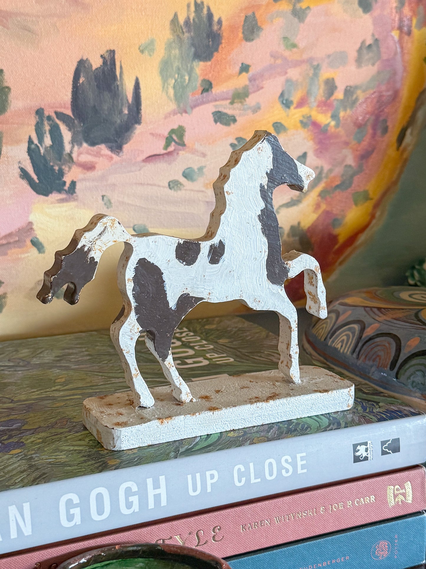 Vintage Folk Art Cast Iron Horse Door Stopper Object