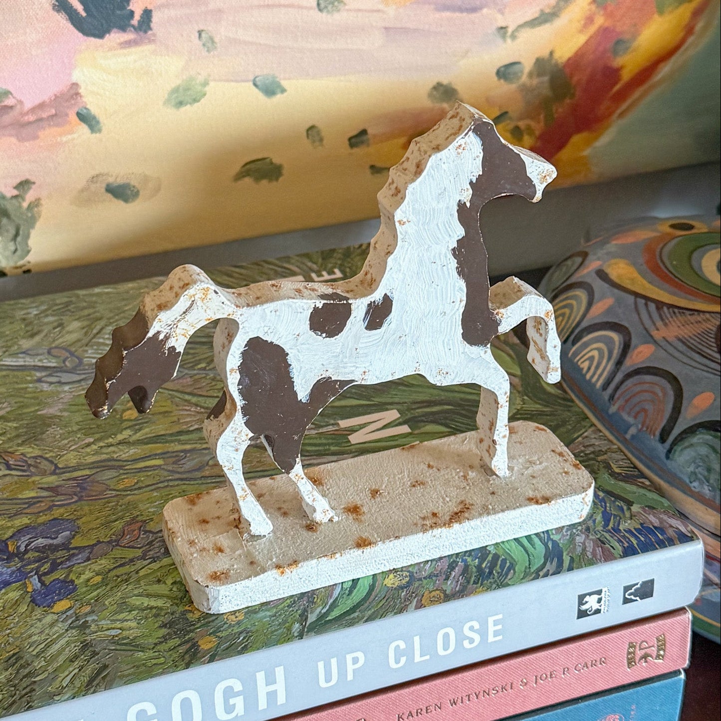 Vintage Folk Art Cast Iron Horse Door Stopper Object