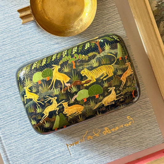 Large Vintage Lacquered Domed Box With Flora and Fauna