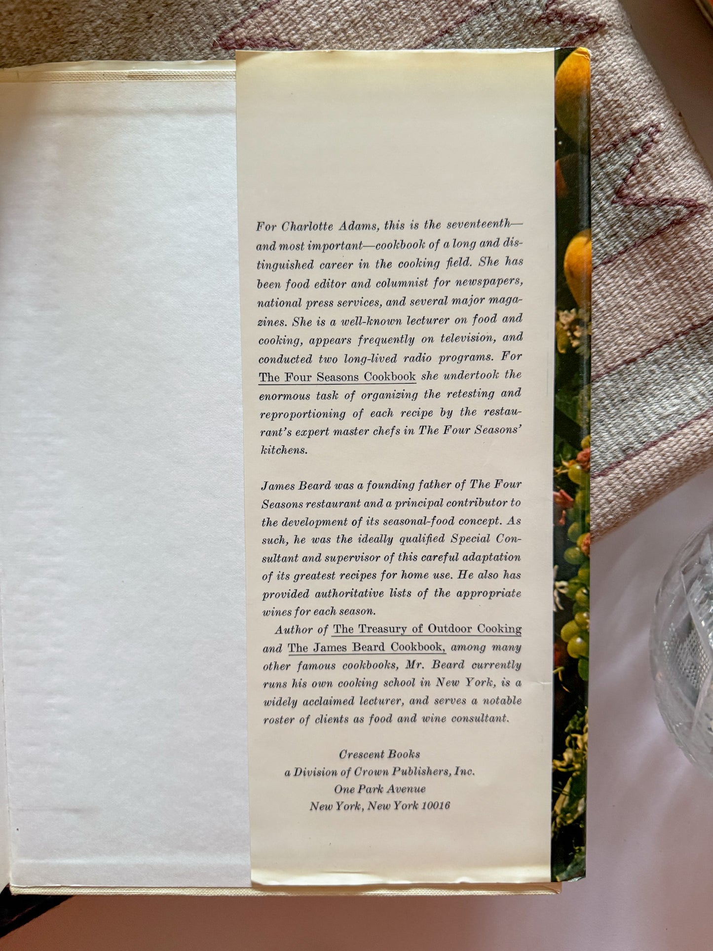 The Four Seasons Cookbook by Charlotte Adams with James Beard, 1971 Restaurant Cookbook