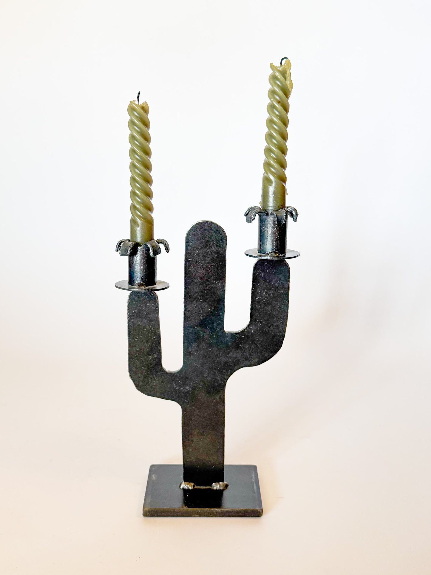 Vintage Brutalist Iron Cactus Sculpture Candalabra, Signed