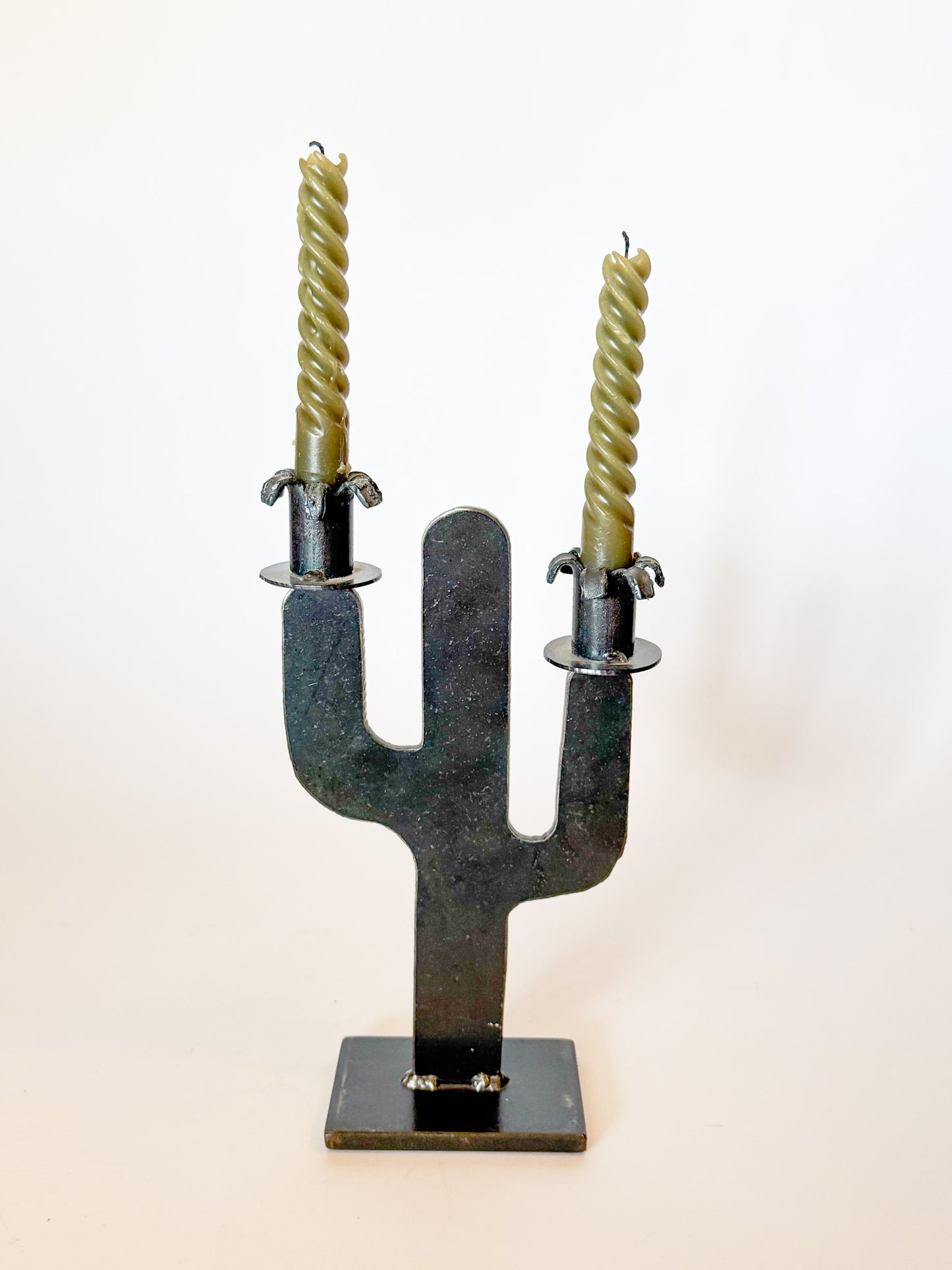 Vintage Brutalist Iron Cactus Sculpture Candalabra, Signed