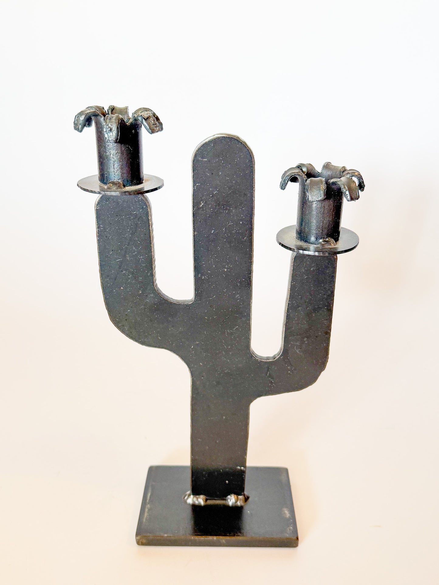 Vintage Brutalist Iron Cactus Sculpture Candalabra, Signed