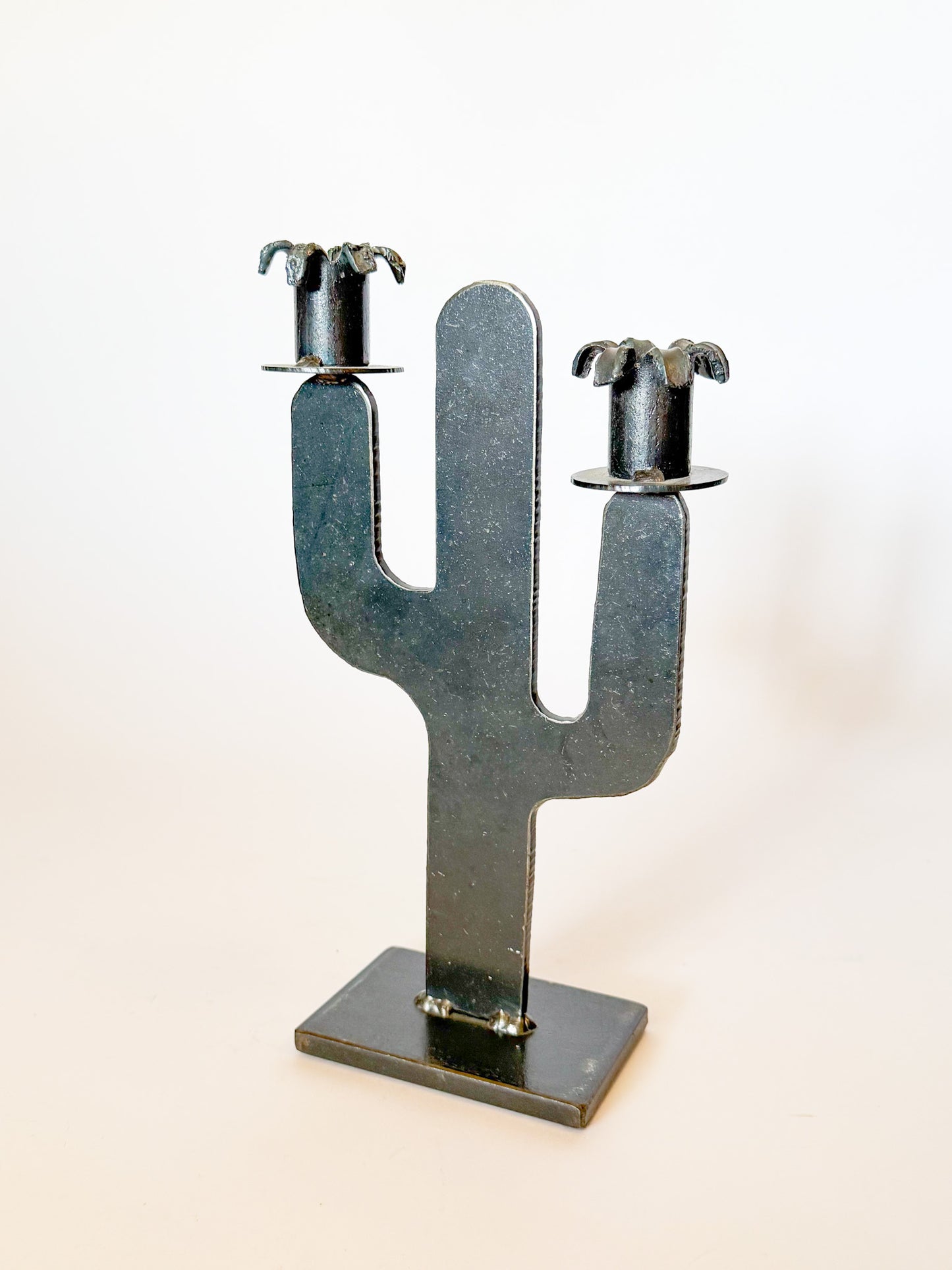 Vintage Brutalist Iron Cactus Sculpture Candalabra, Signed