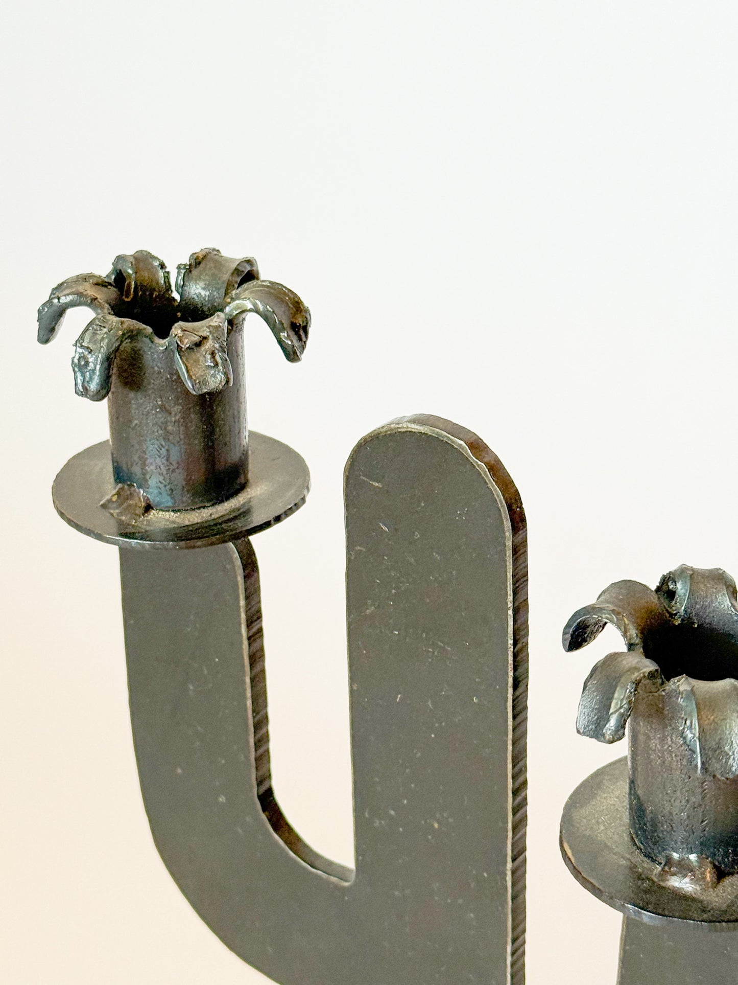 Vintage Brutalist Iron Cactus Sculpture Candalabra, Signed