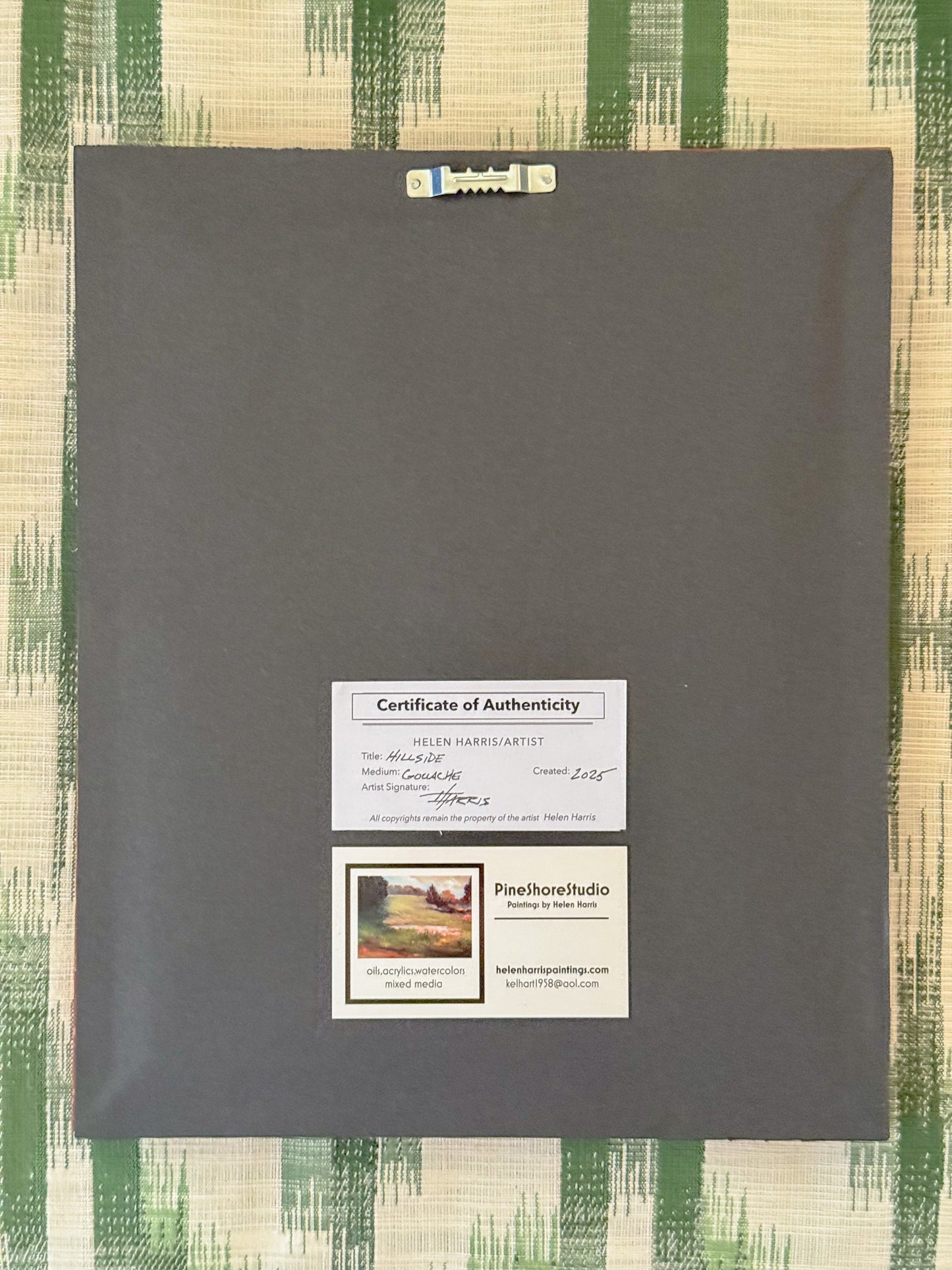 "Hillside," Gouache Landscape Painting in Vintage Carved Frame