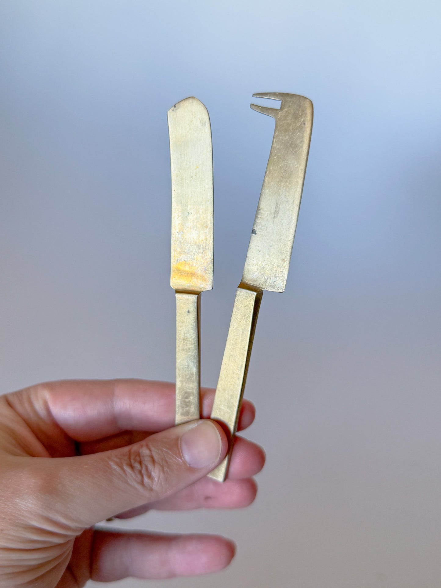 Vintage Mid Century Modern Solid Nickel Bronze Spreaders