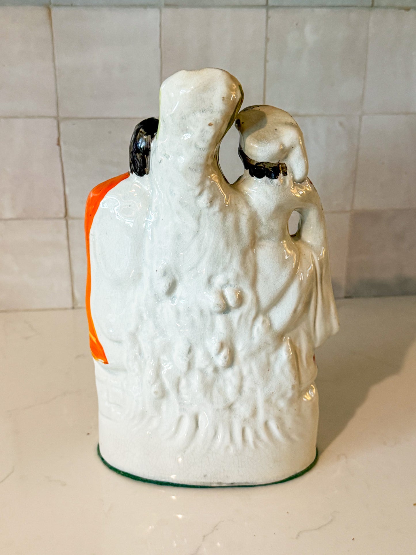 Antique English Staffordshire Spill Vase Decorated With a Scottish Man and Woman, Circa 1860