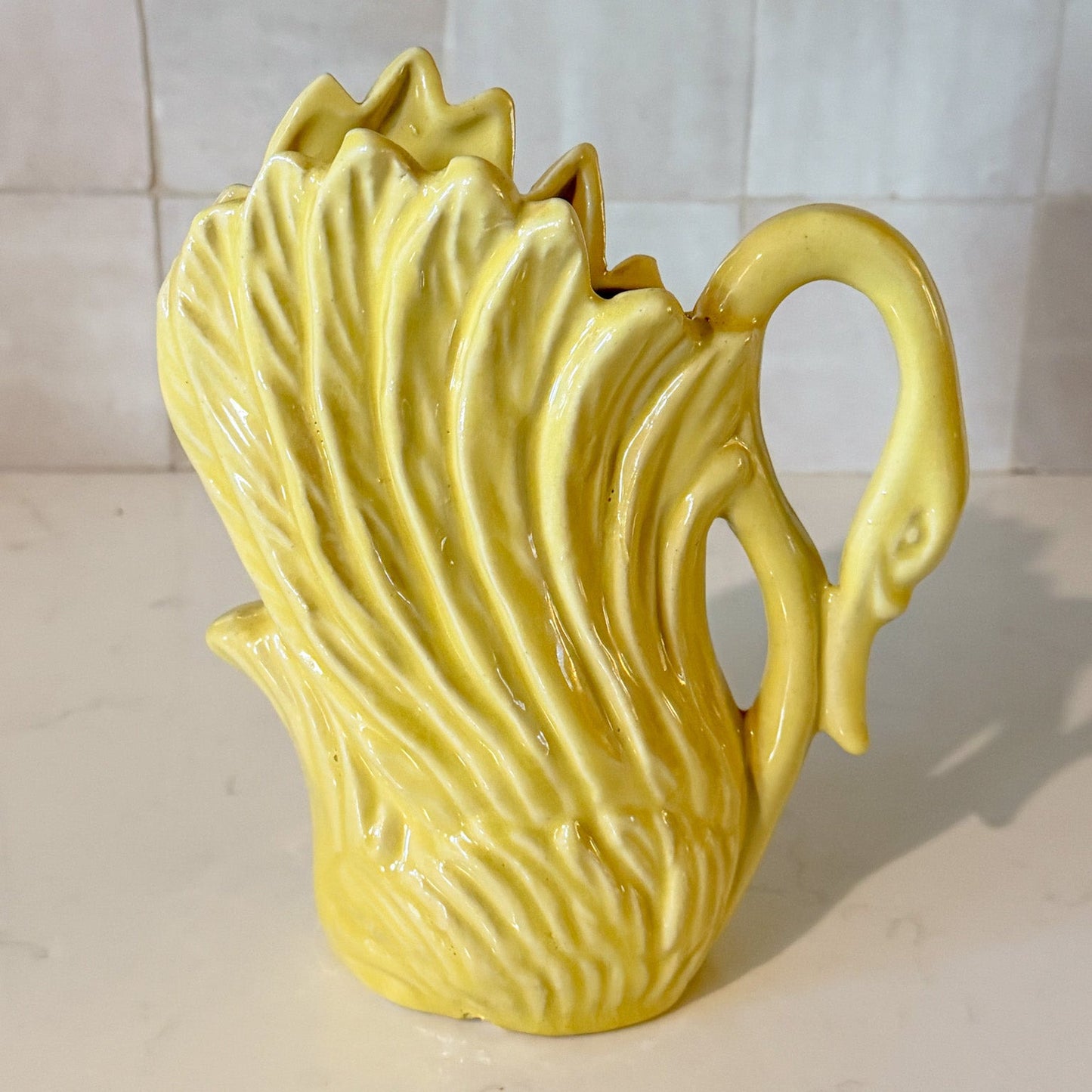 Vintage Chartreuse Stoneware Swan Vase