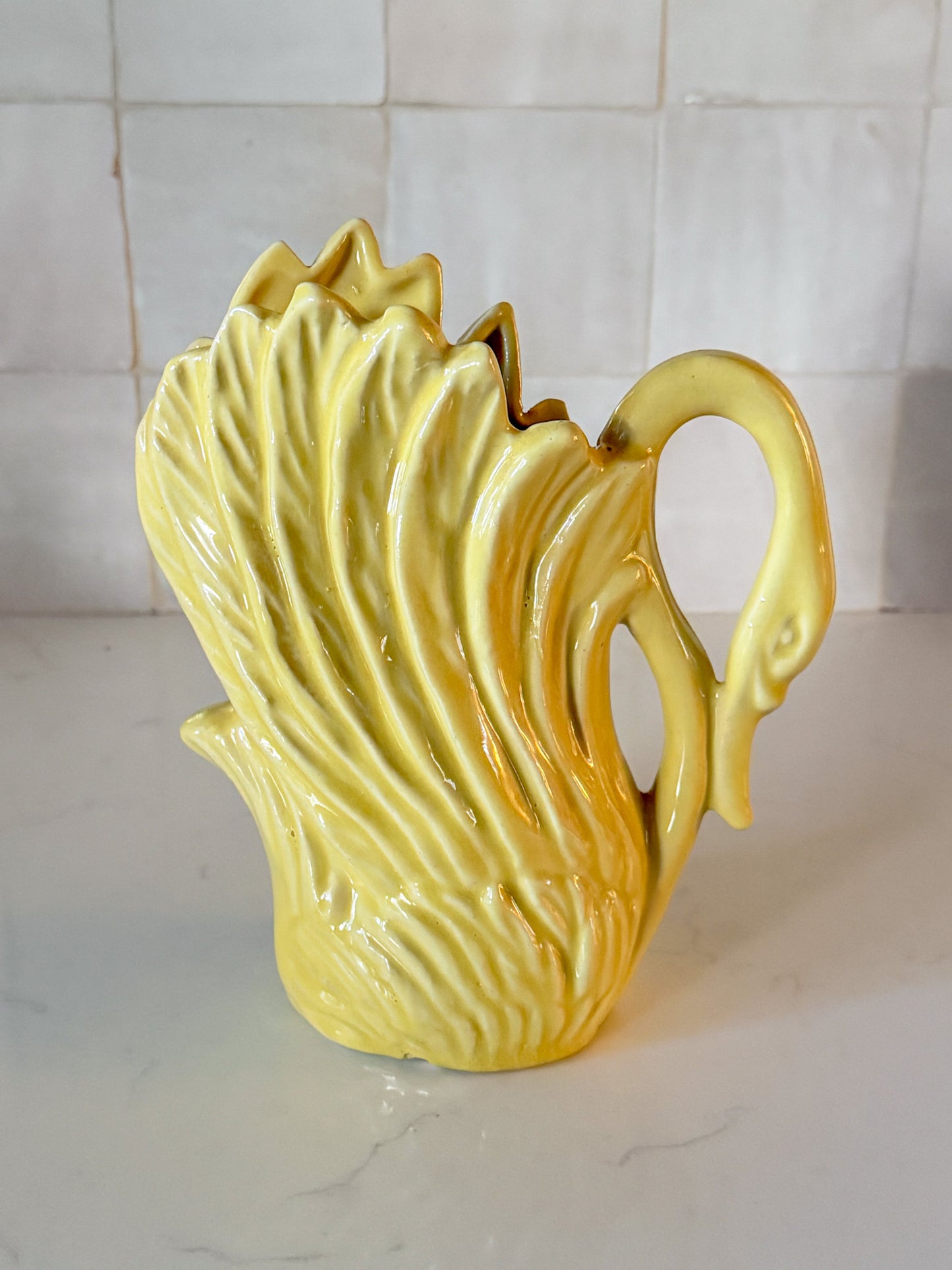 Vintage Chartreuse Stoneware Swan Vase