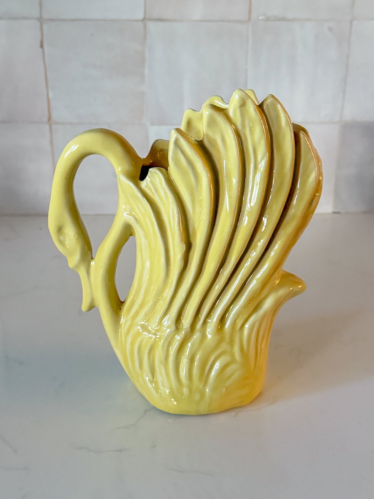 Vintage Chartreuse Stoneware Swan Vase