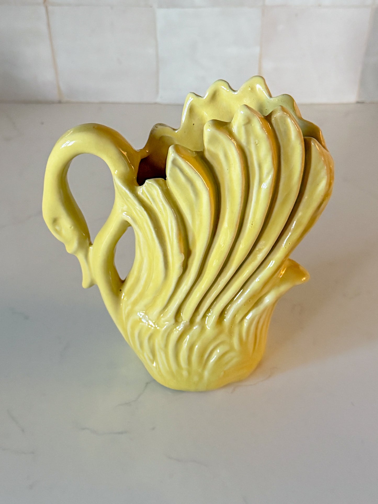 Vintage Chartreuse Stoneware Swan Vase