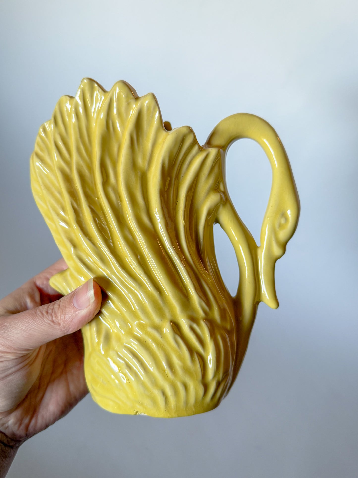 Vintage Chartreuse Stoneware Swan Vase