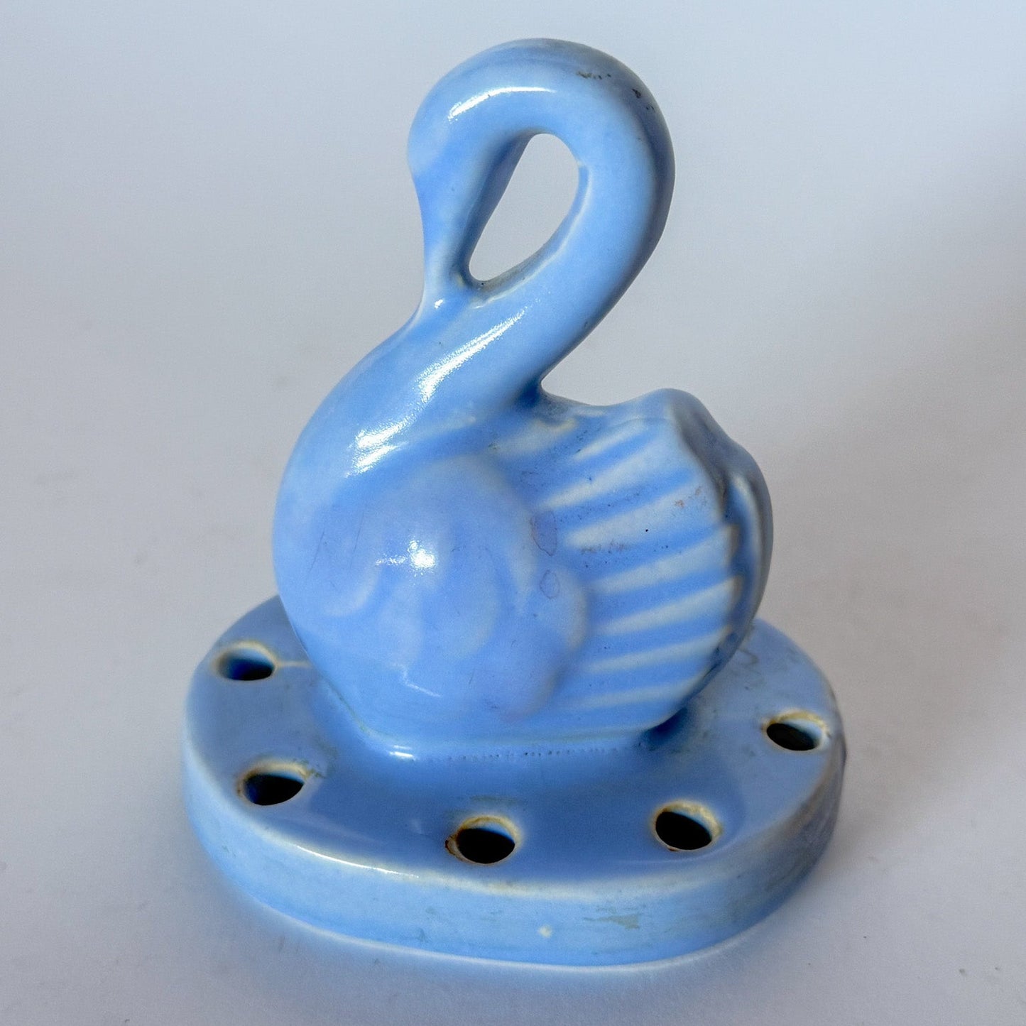 Vintage Perwinkle Swan Flower Frog by Shawnee Pottery
