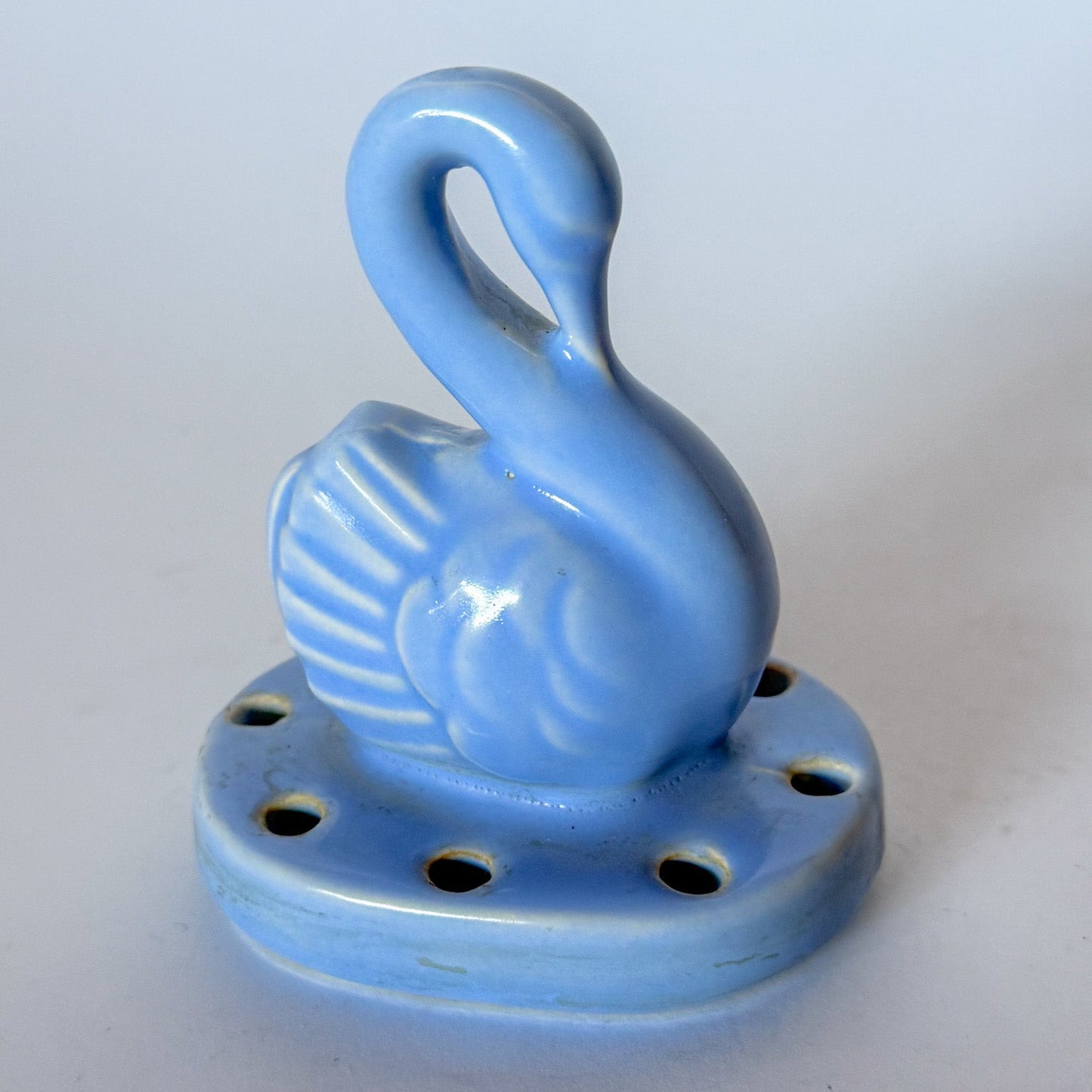 Vintage Perwinkle Swan Flower Frog by Shawnee Pottery
