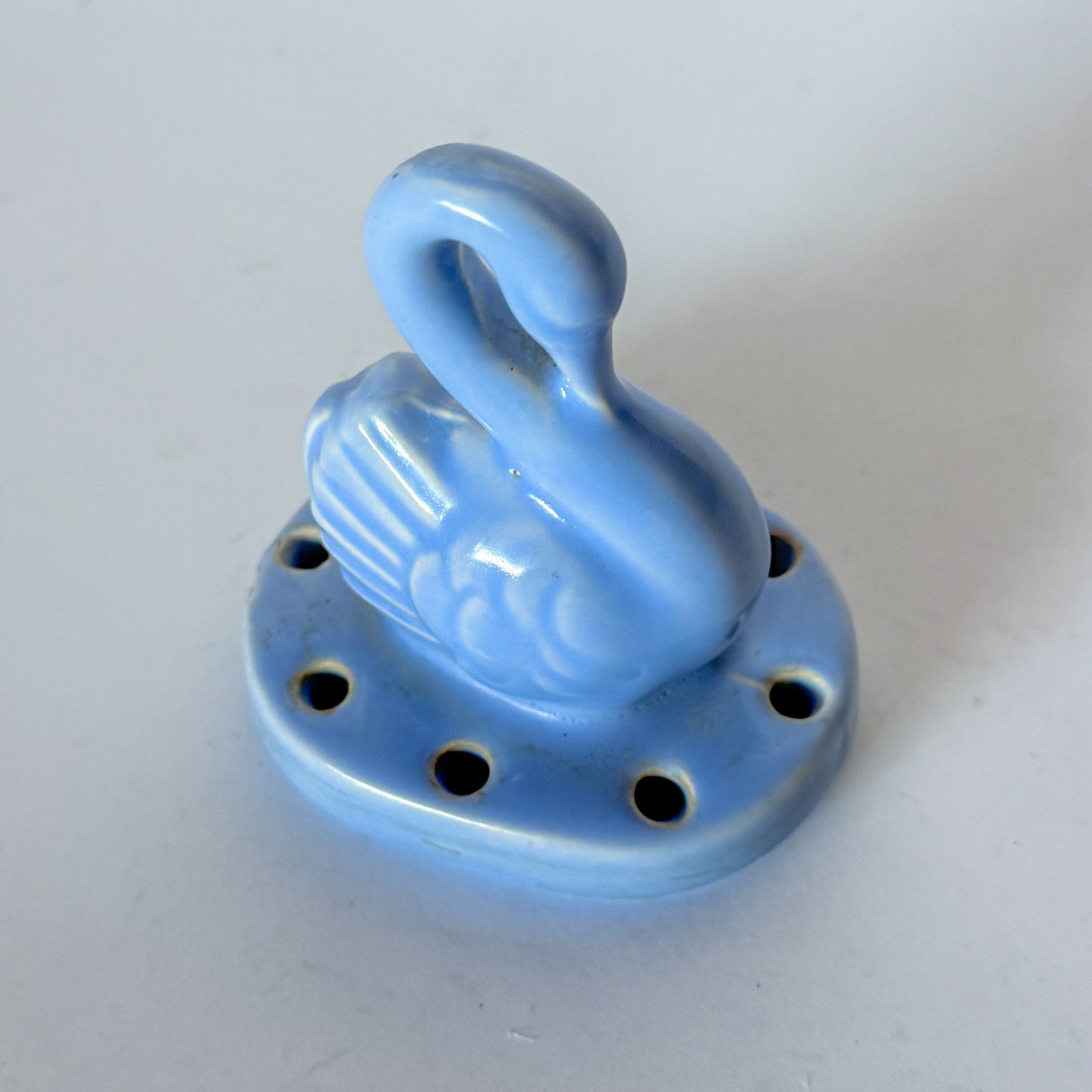 Vintage Perwinkle Swan Flower Frog by Shawnee Pottery