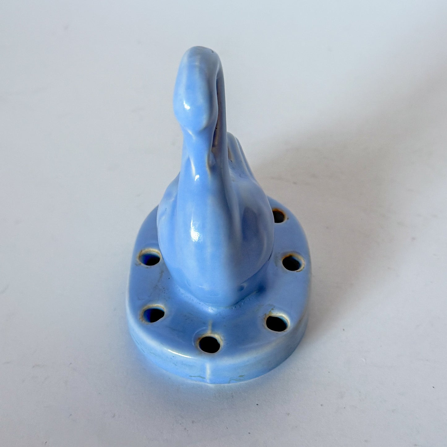 Vintage Perwinkle Swan Flower Frog by Shawnee Pottery