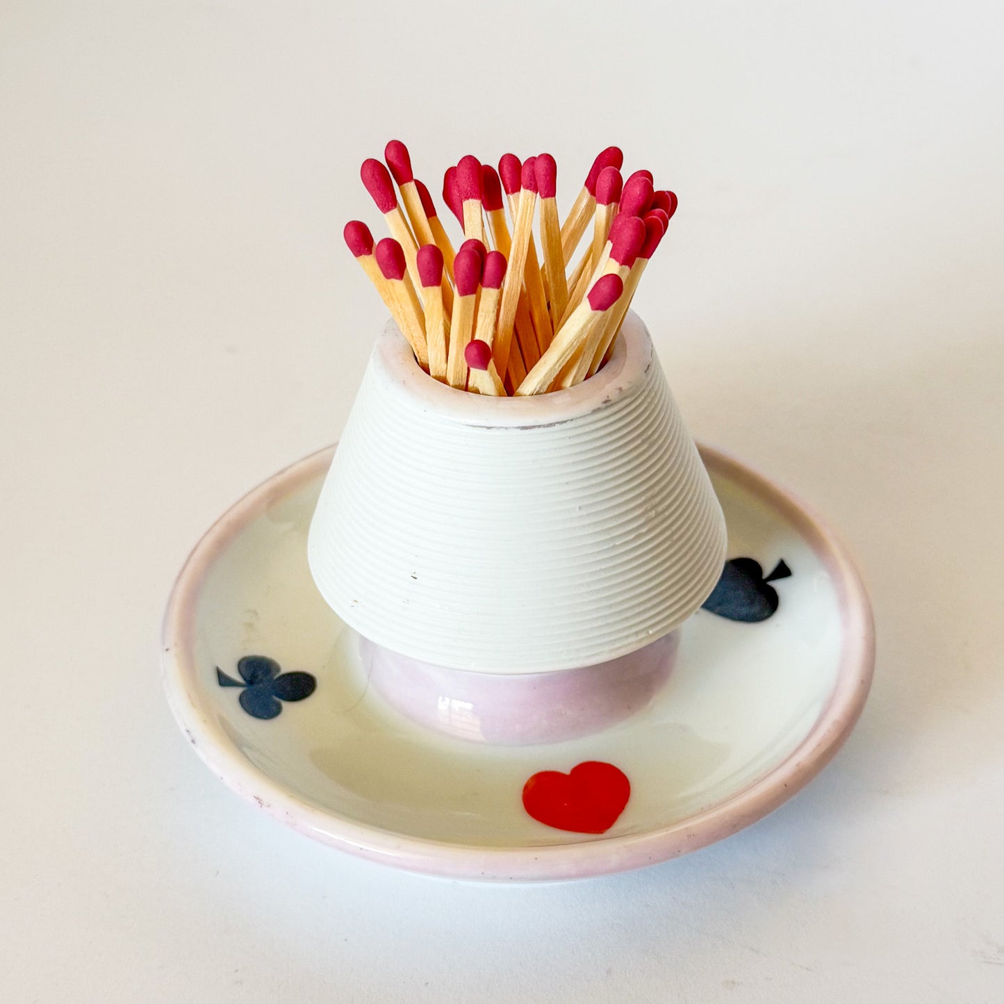 Antique French Porcelain Hand Painted Card Suites Match Striker