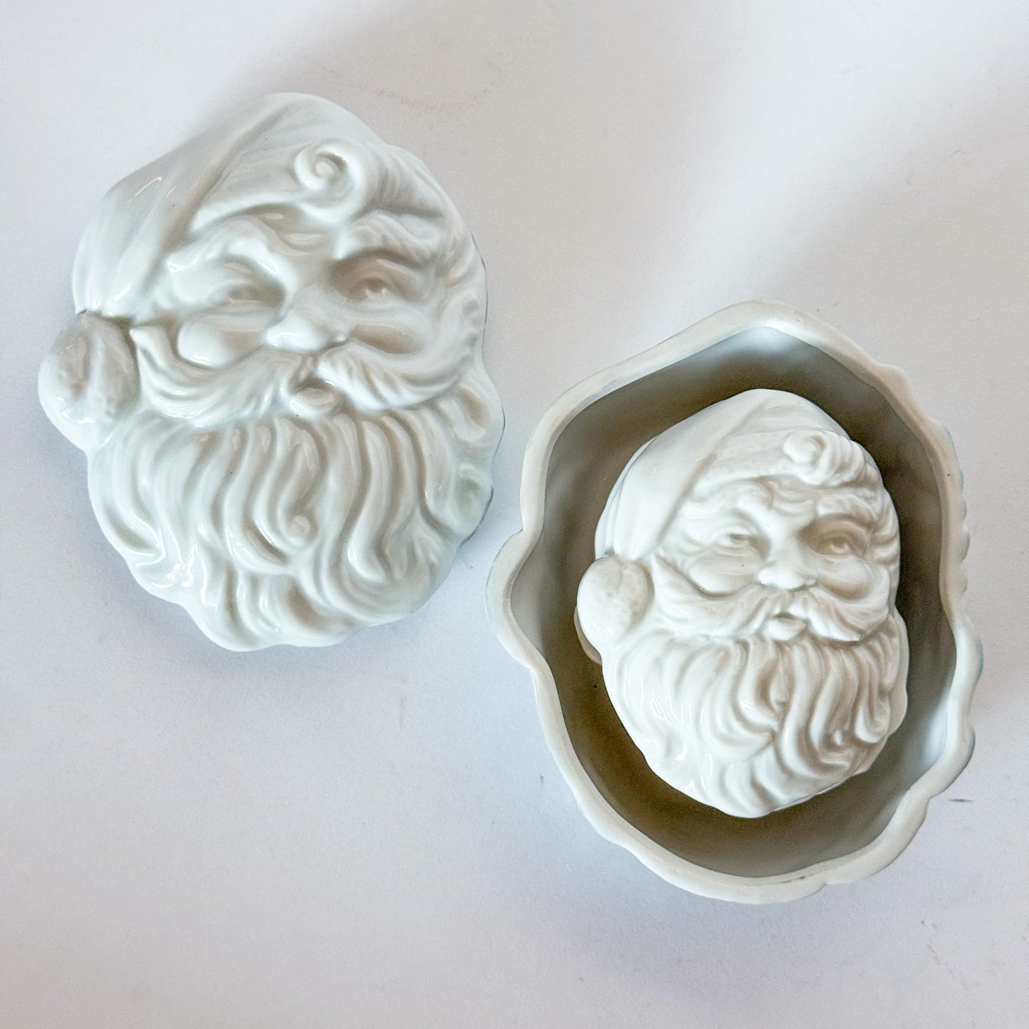 Vintage Porcelain Nesting Santa Boxes, Set of 2