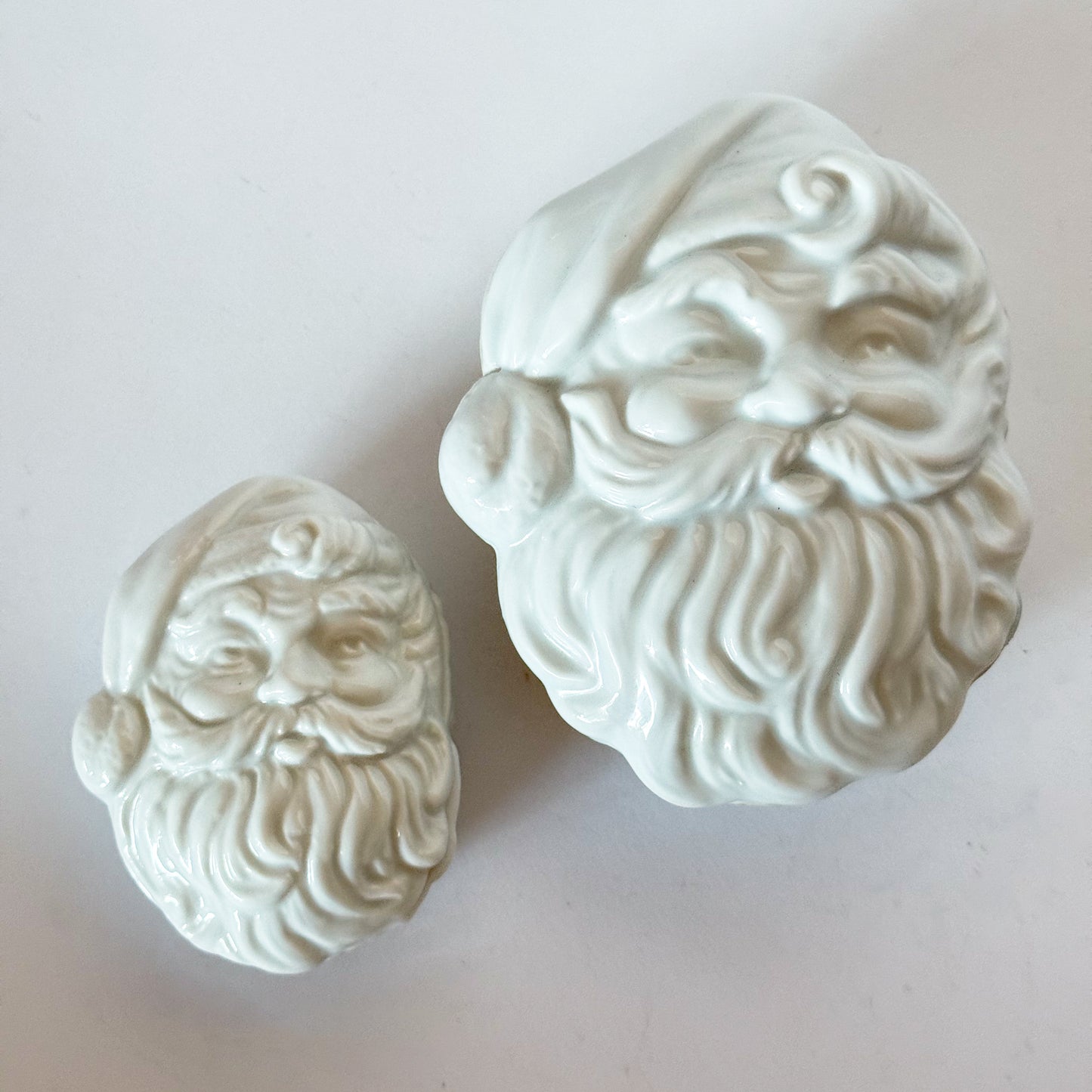 Vintage Porcelain Nesting Santa Boxes, Set of 2