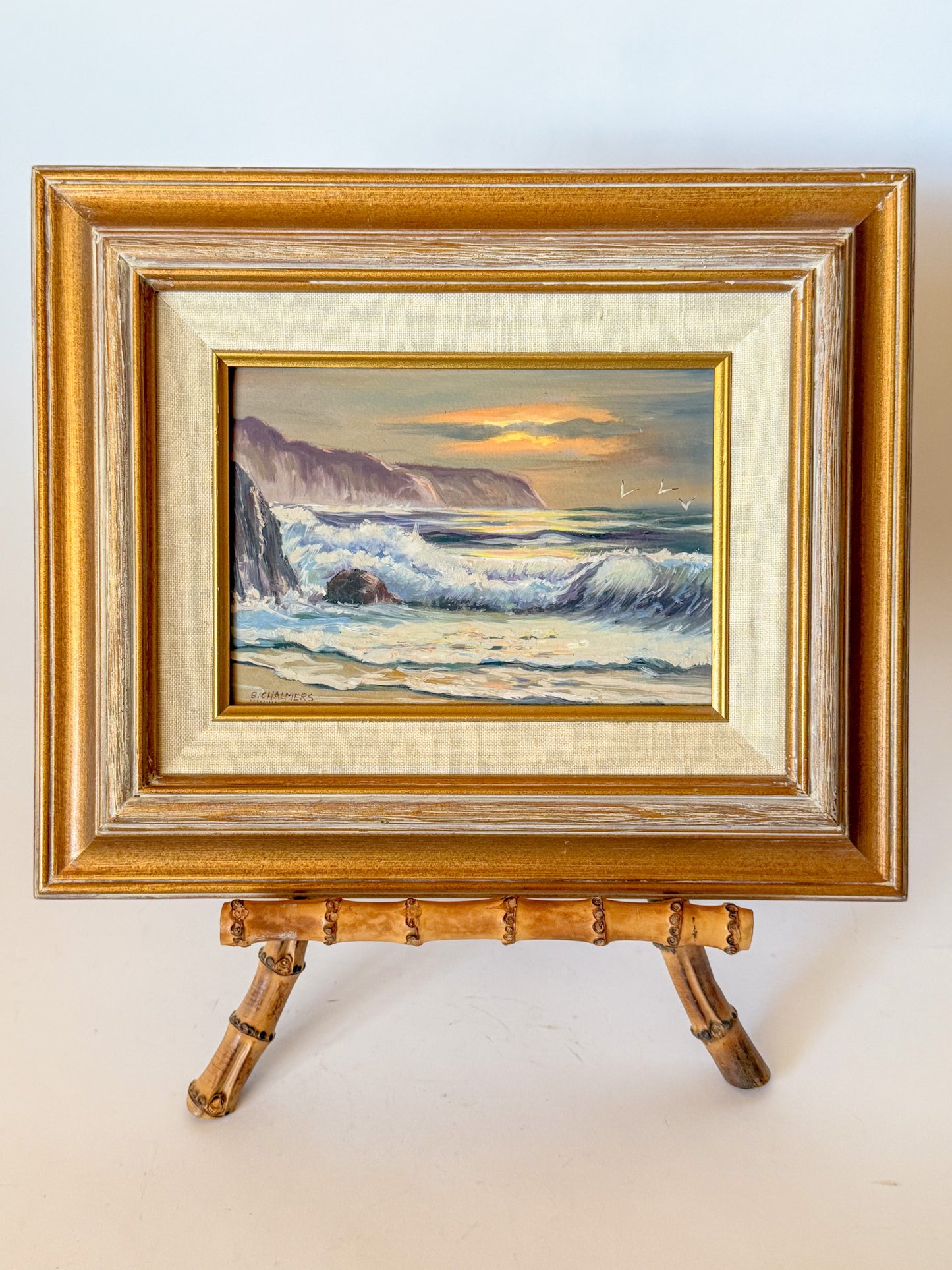 Ocean Tide at the Cliffs Oil Painting on Board by Southern California Artist Burl E. Chalmers