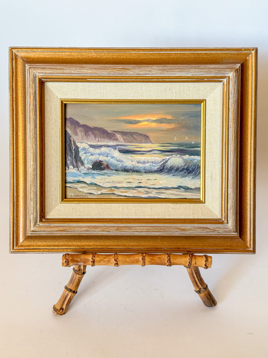 Ocean Tide at the Cliffs Oil Painting on Board by Southern California Artist Burl E. Chalmers