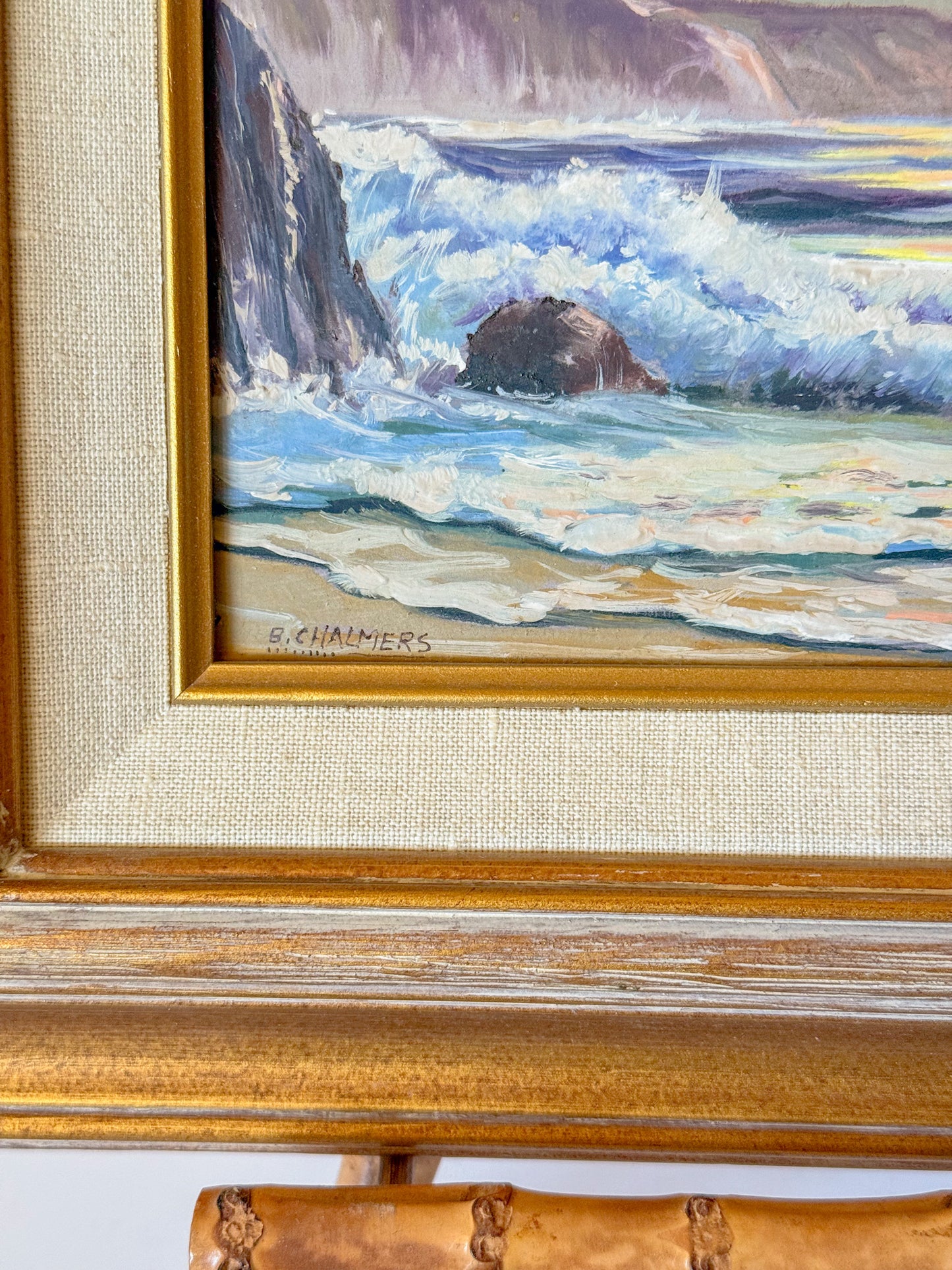 Ocean Tide at the Cliffs Oil Painting on Board by Southern California Artist Burl E. Chalmers