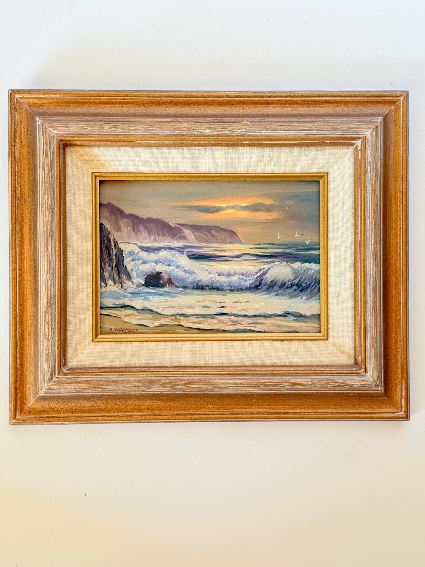Ocean Tide at the Cliffs Oil Painting on Board by Southern California Artist Burl E. Chalmers