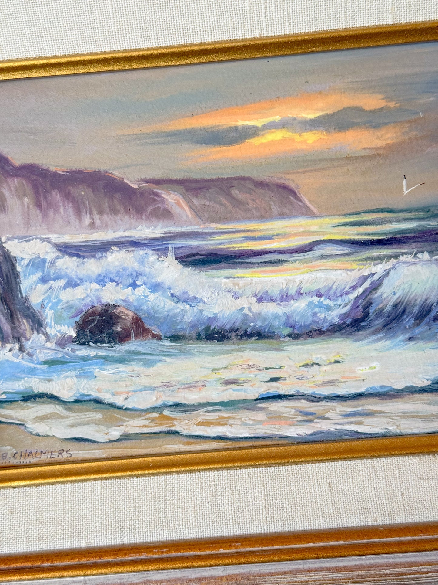 Ocean Tide at the Cliffs Oil Painting on Board by Southern California Artist Burl E. Chalmers