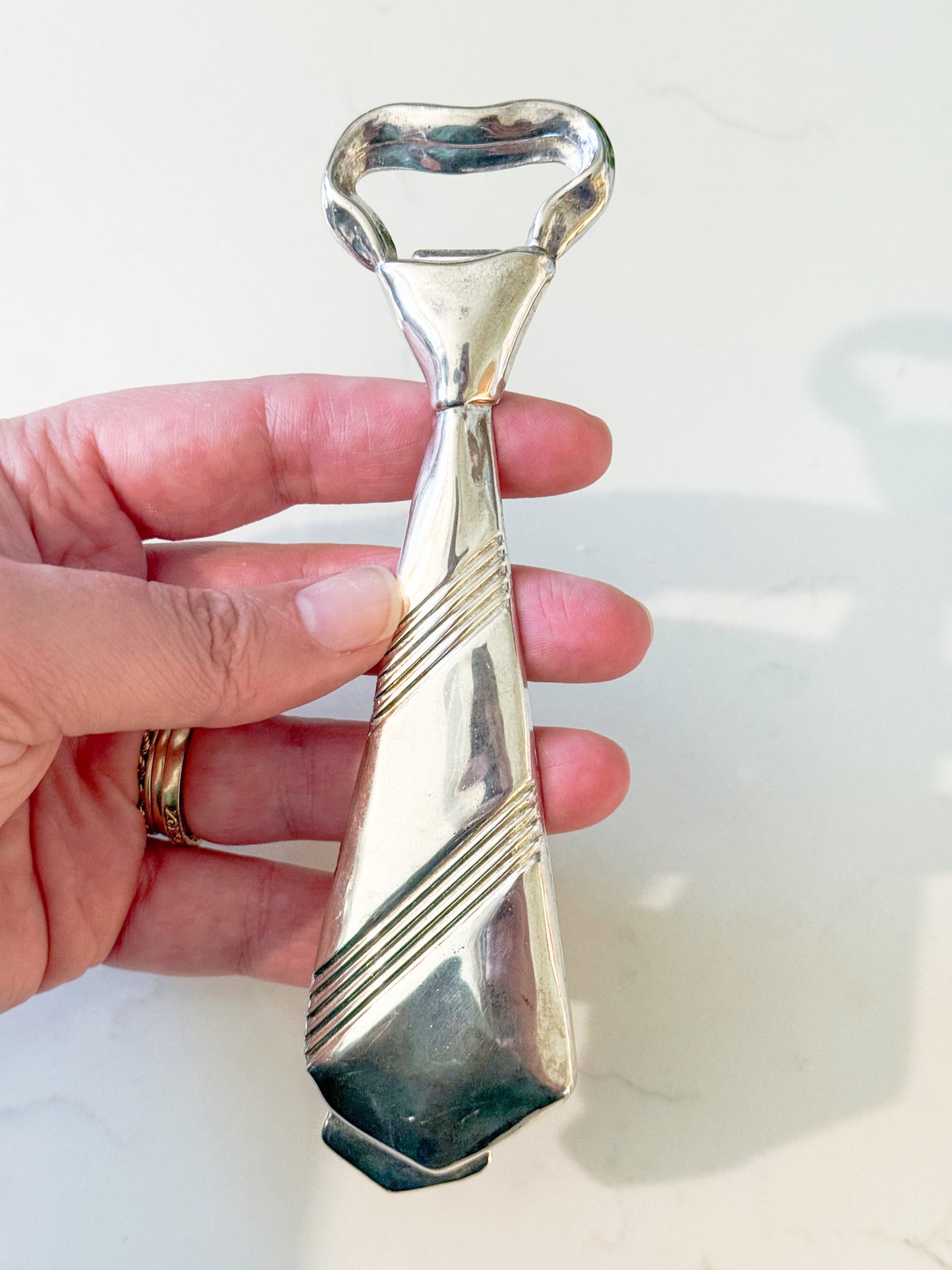 Vintage Italian Silver Plated Neck Tie Bottle Opener