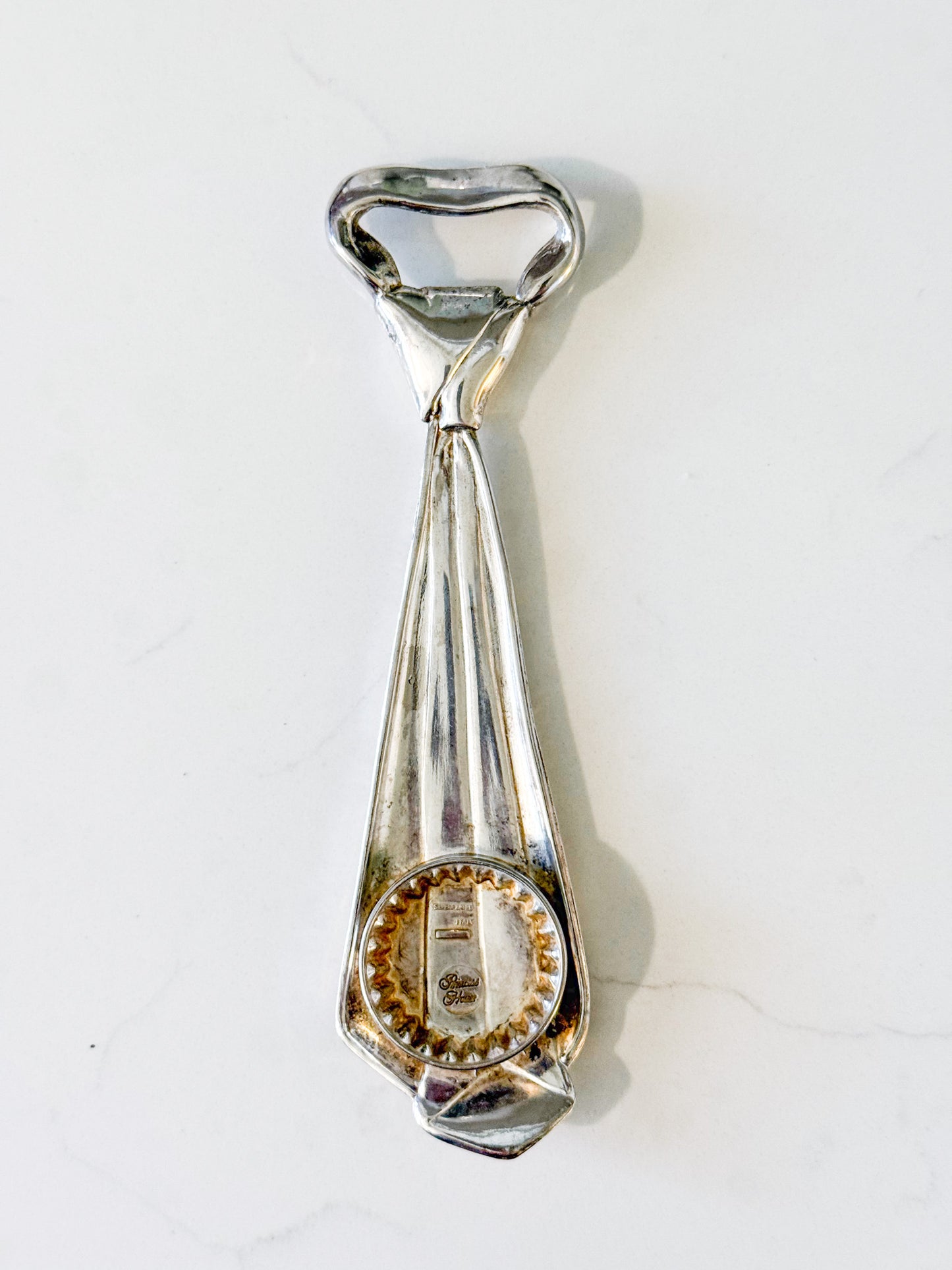 Vintage Italian Silver Plated Neck Tie Bottle Opener