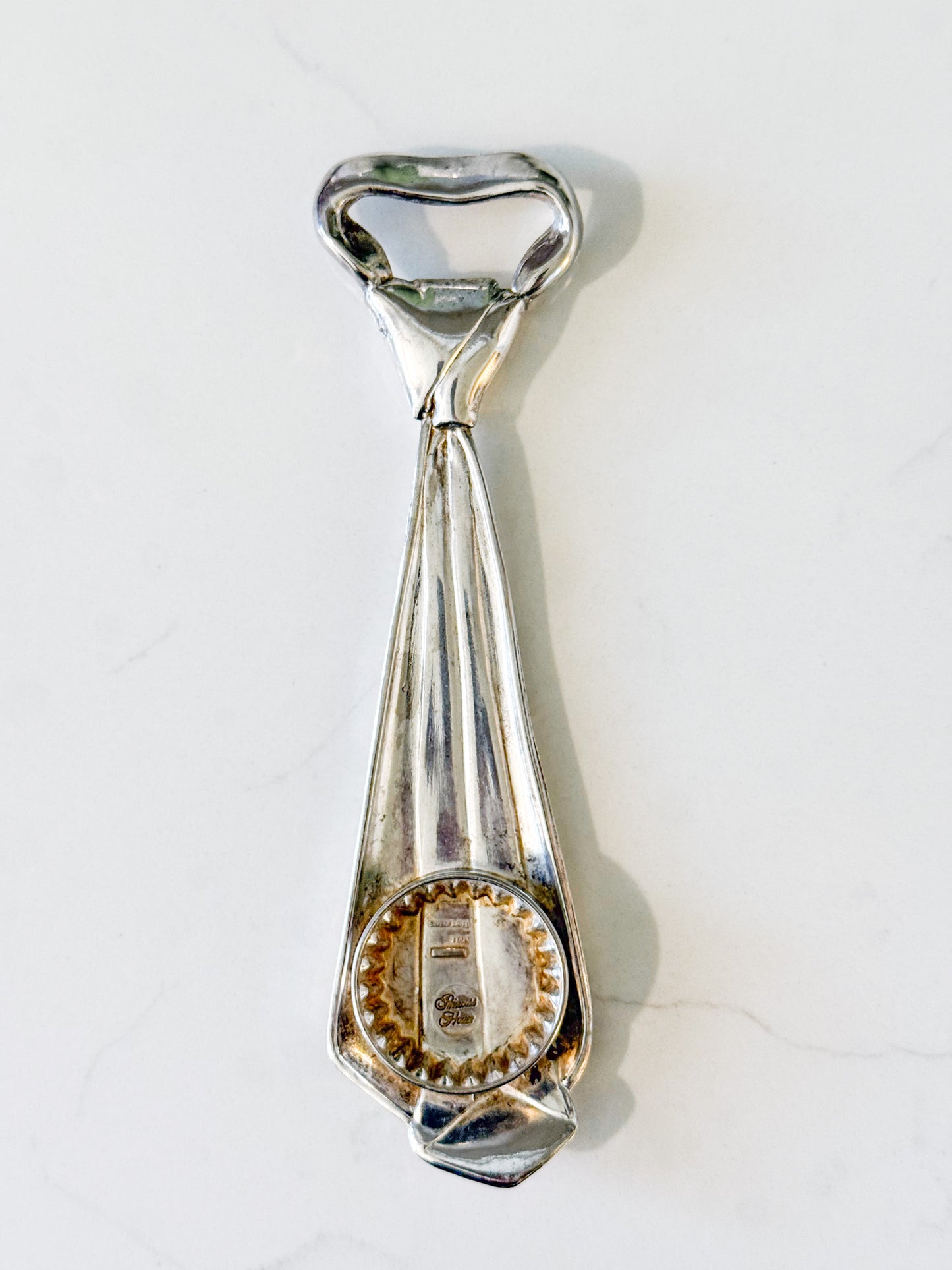 Vintage Italian Silver Plated Neck Tie Bottle Opener