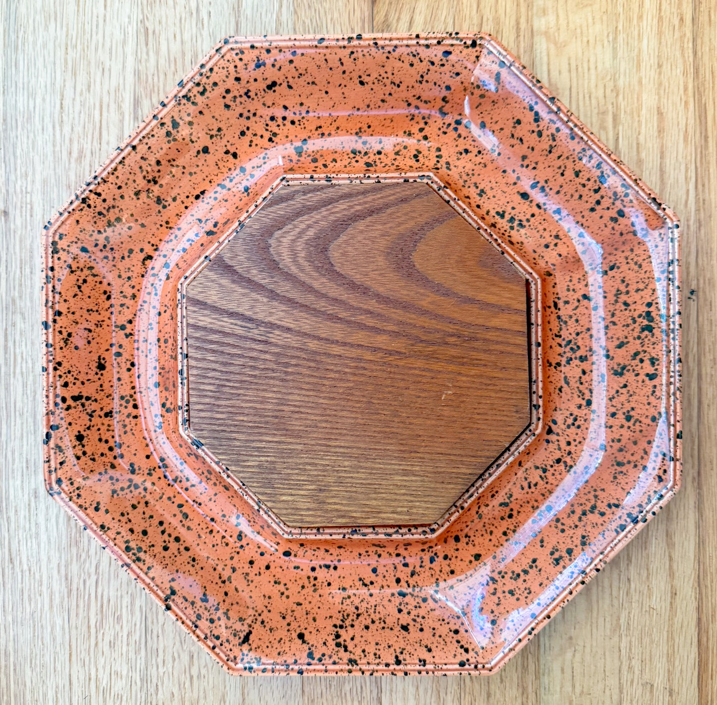 Vintage Georges Briard Splatterware Charcuterie Plate, Terracotta Orange With Dark Green Splatter