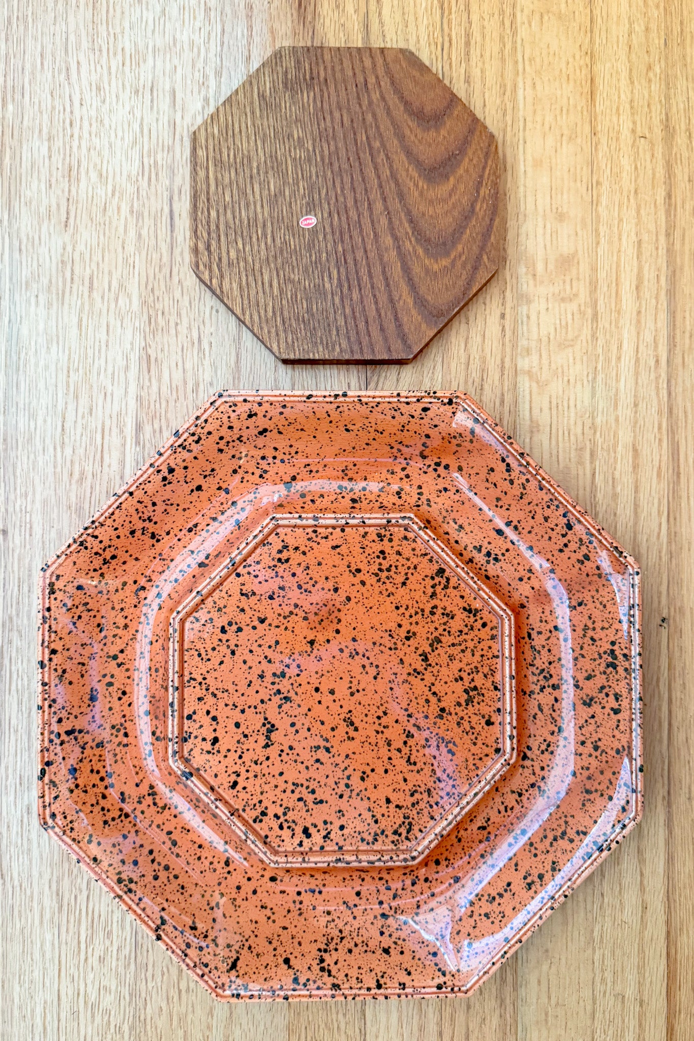 Vintage Georges Briard Splatterware Charcuterie Plate, Terracotta Orange With Dark Green Splatter