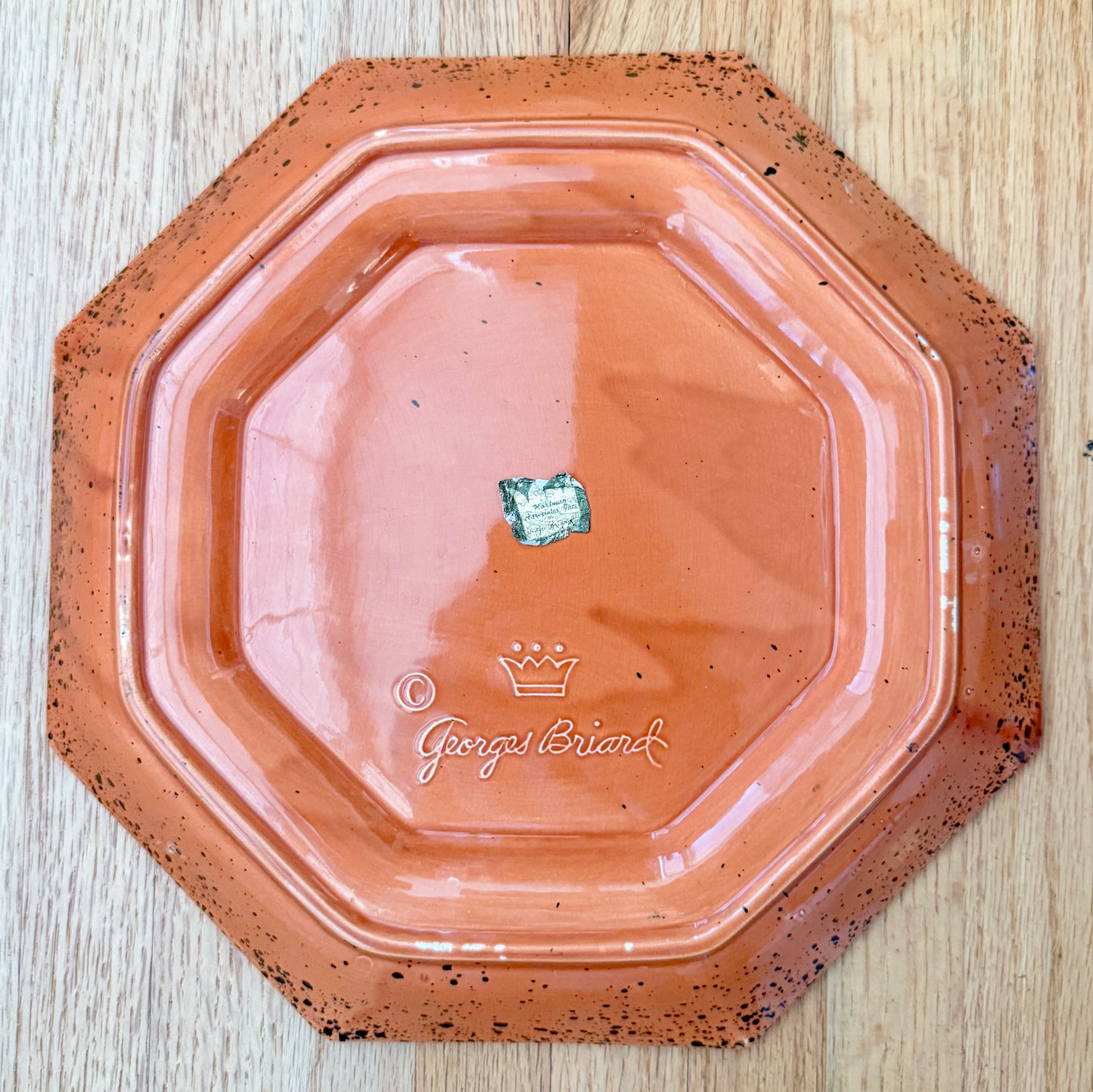 Vintage Georges Briard Splatterware Charcuterie Plate, Terracotta Orange With Dark Green Splatter