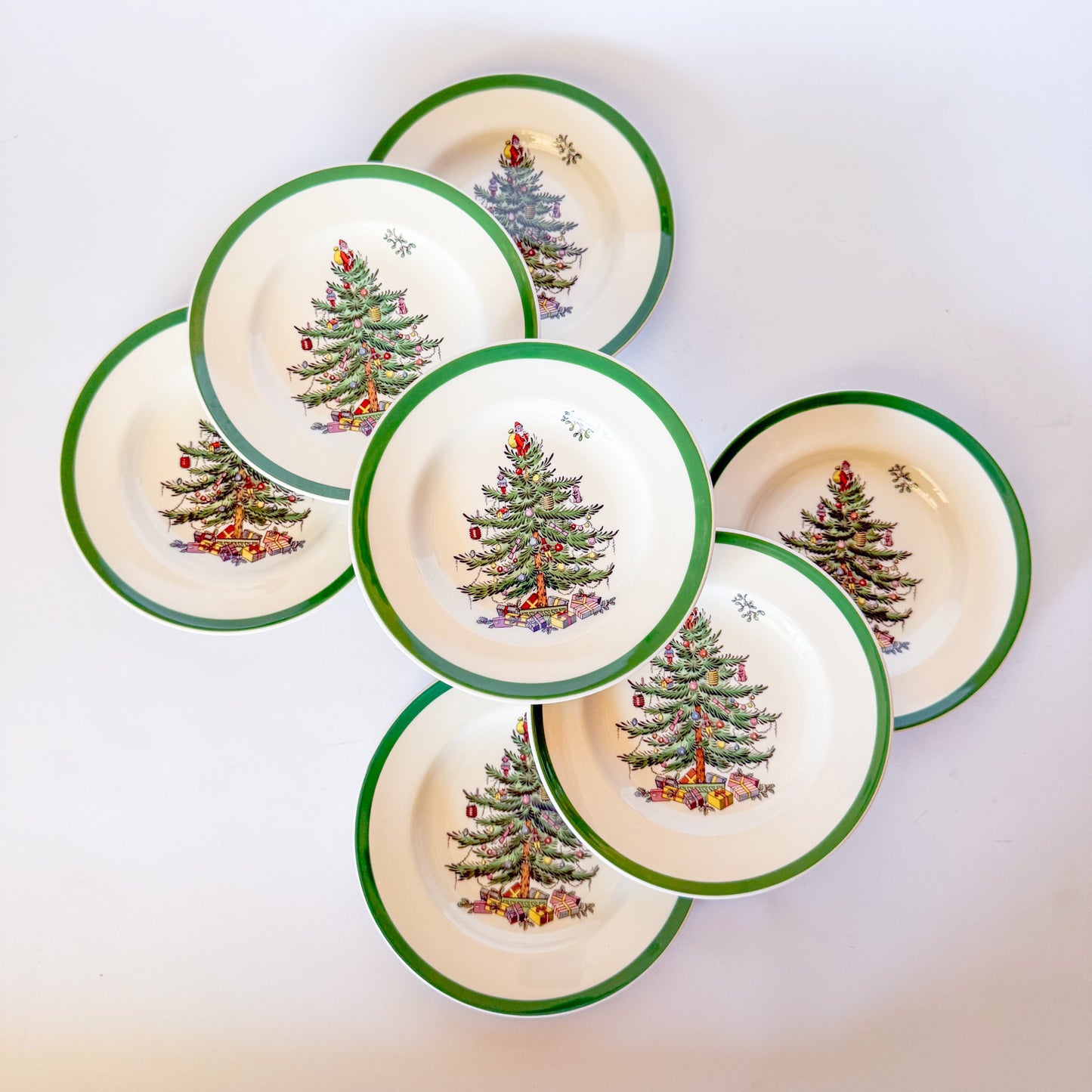 Vintage Spode Christmas Tree Dessert Plates, Set of 7