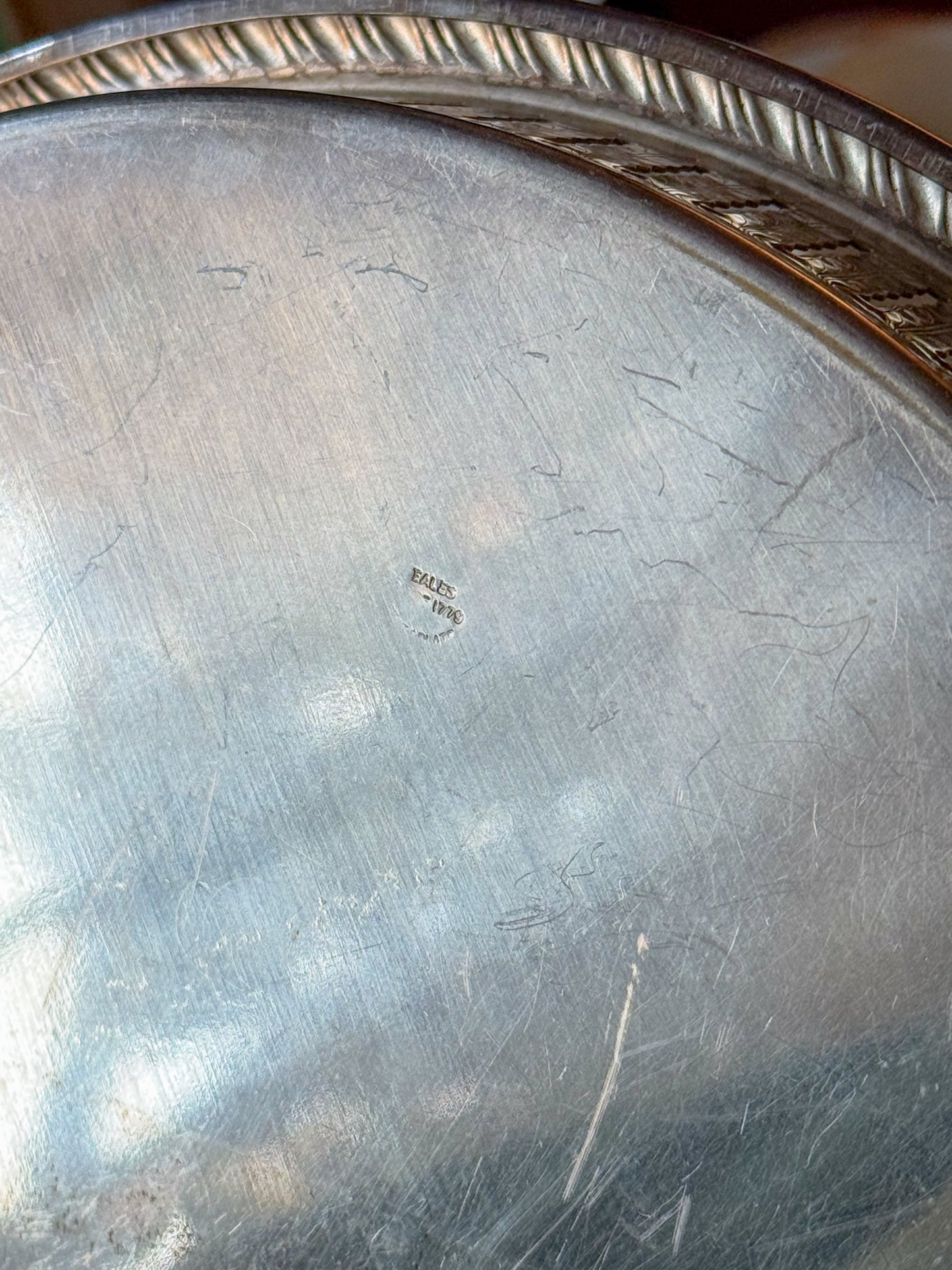 Small Vintage Eales of Sheffield Etched Silver Plate Pierced Gallery Serving Tray, 10" Dia