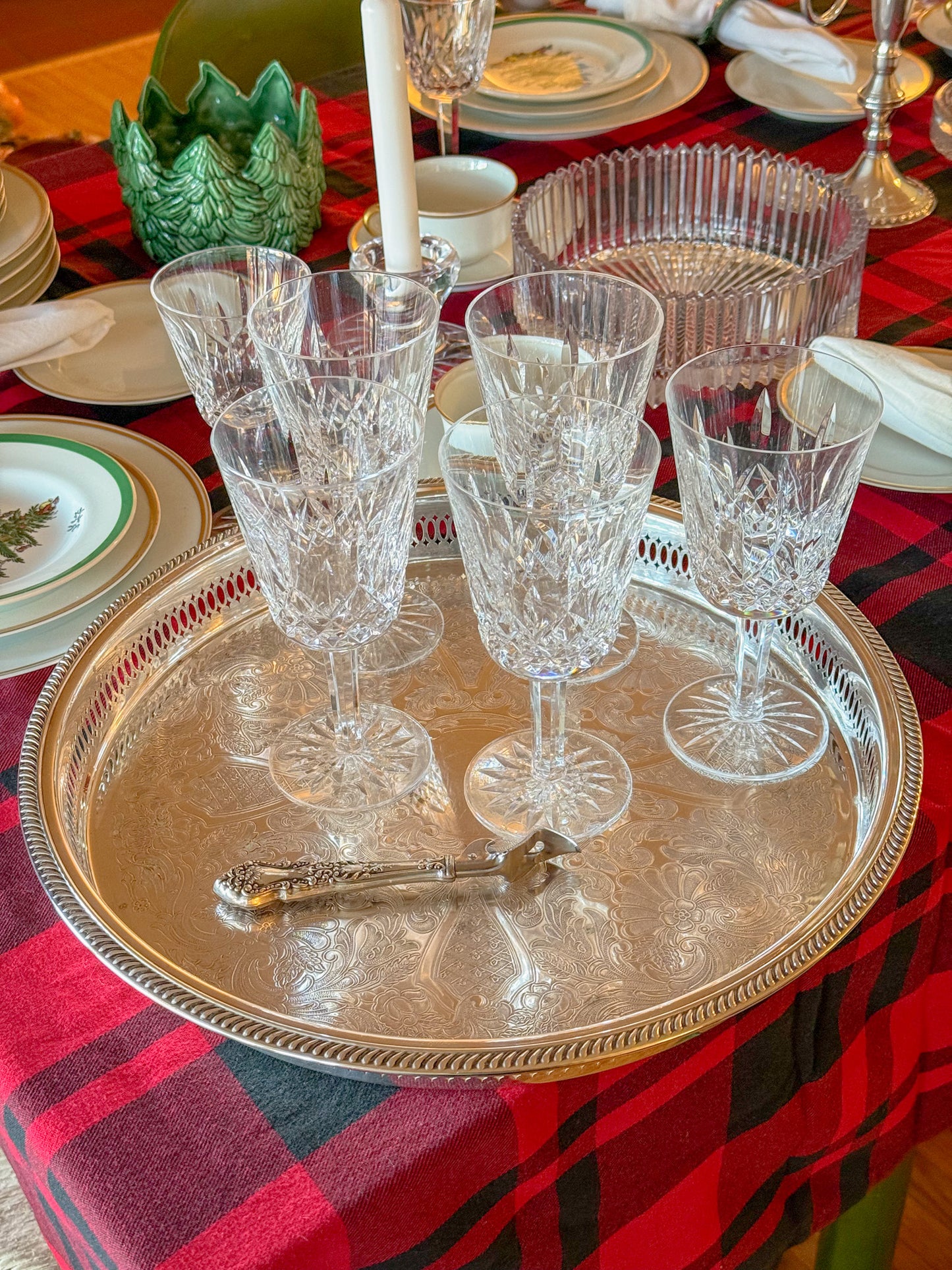 Large Vintage Etched Silver Plate Pierced Gallery Serving Tray, 15" Dia