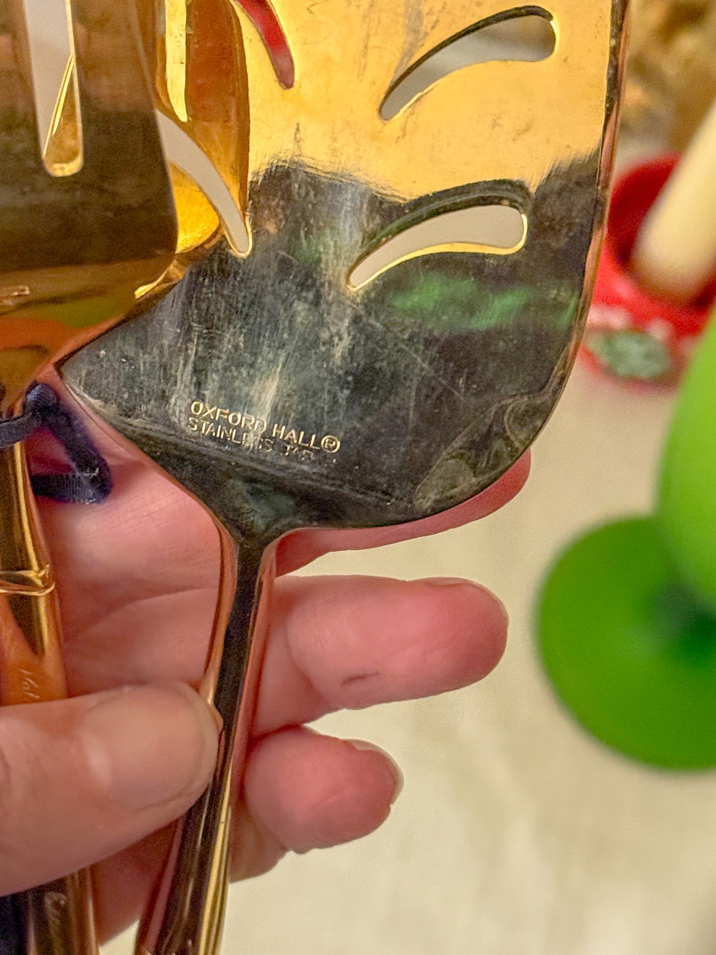 Vintage Gold Plated Stainless Bamboo Handle Servers, Set of 2