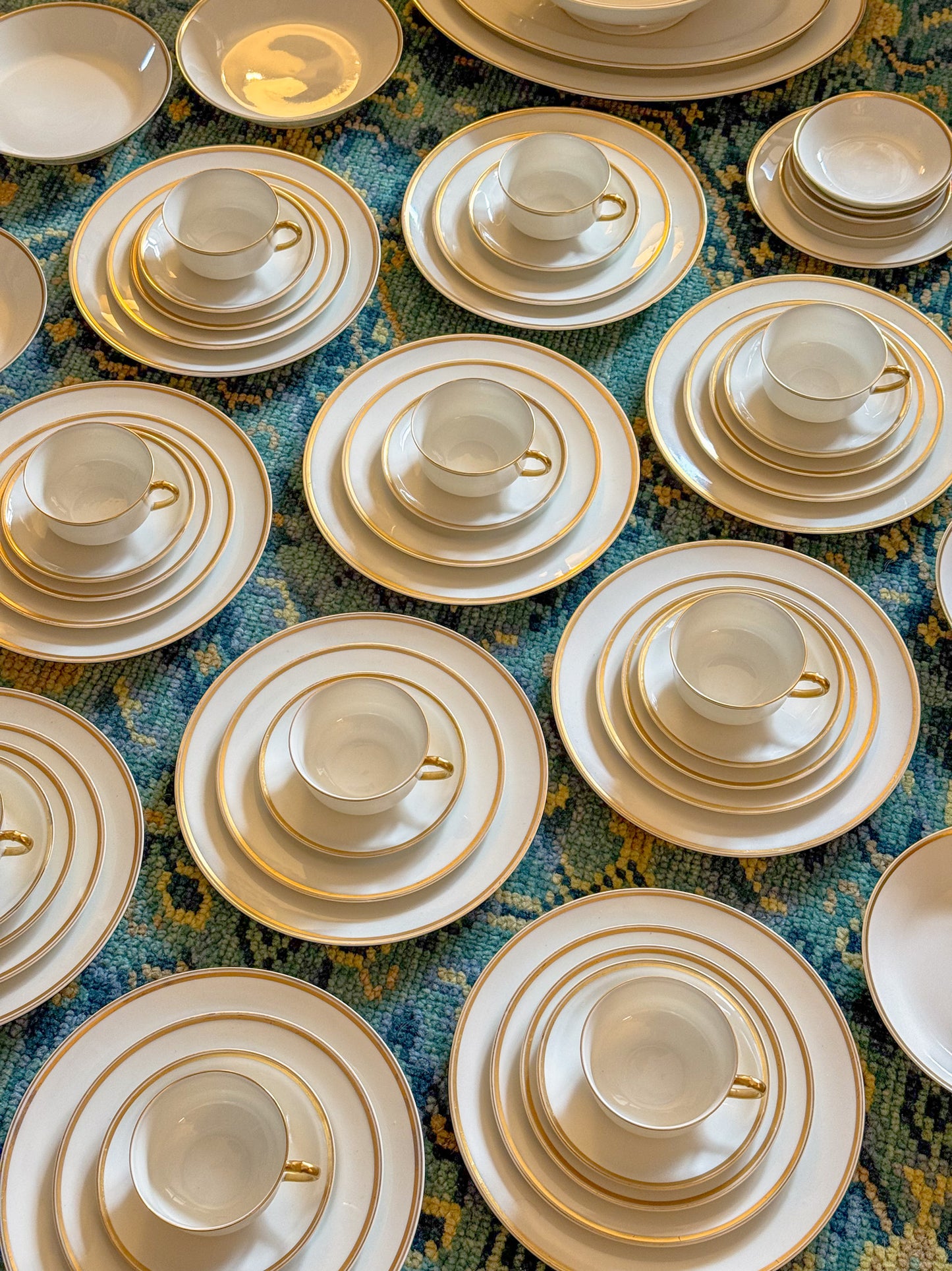 Antique Haviland Limoges France Porcelain China with Double Gold Band Trim, Basic Service for Ten